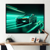 Neon Light Strips Teal Hybrid Car - Car Exotic Canvas Wall Art