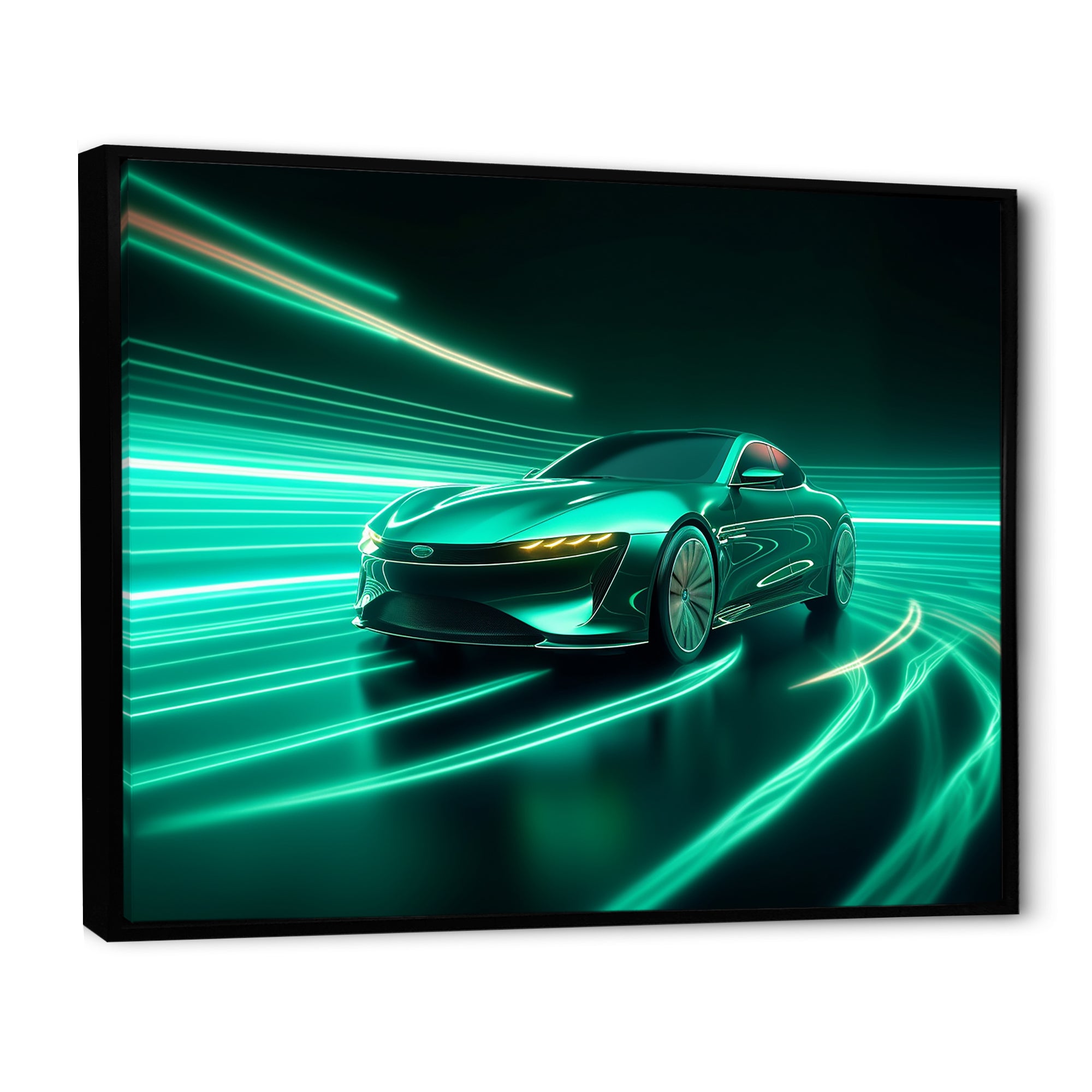 Neon Light Strips Teal Hybrid Car - Car Exotic Canvas Wall Art