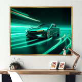 Neon Light Strips Teal Hybrid Car - Car Exotic Canvas Wall Art