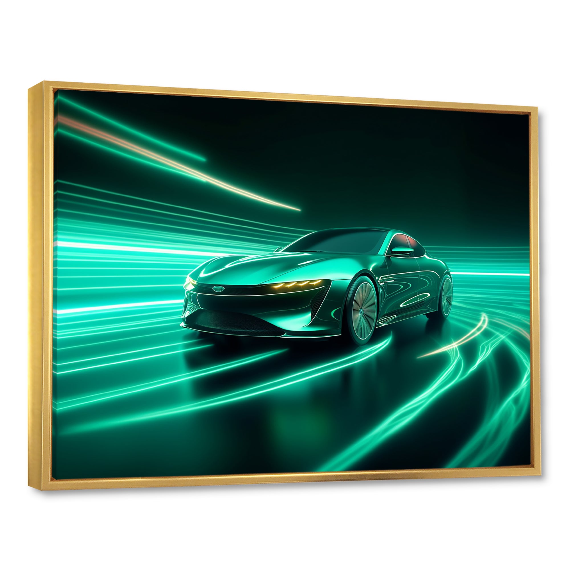 Neon Light Strips Teal Hybrid Car - Car Exotic Canvas Wall Art