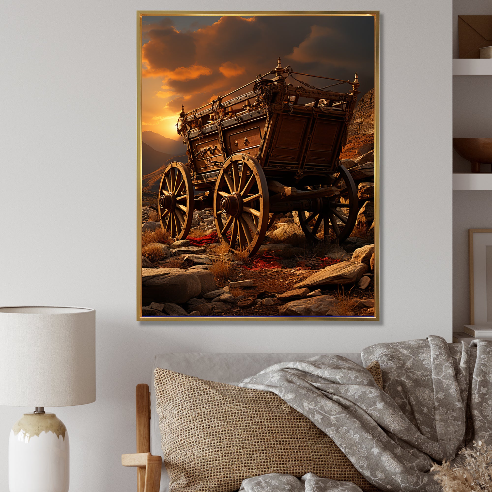 Old American Cart In Texas Horizon - Old American Cart Canvas Wall Art