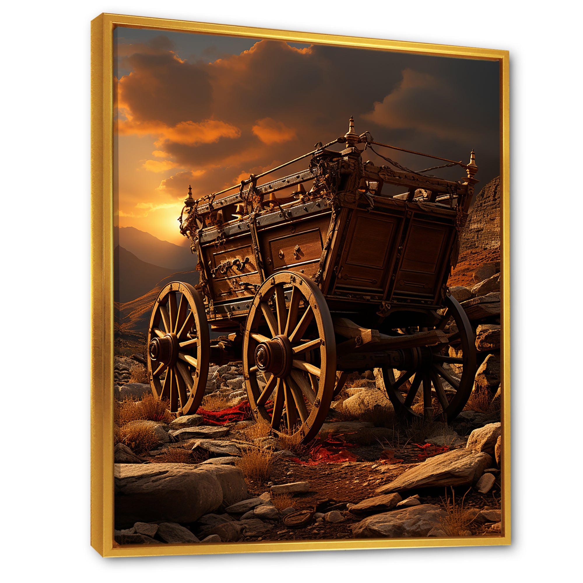 Old American Cart In Texas Horizon - Old American Cart Canvas Wall Art