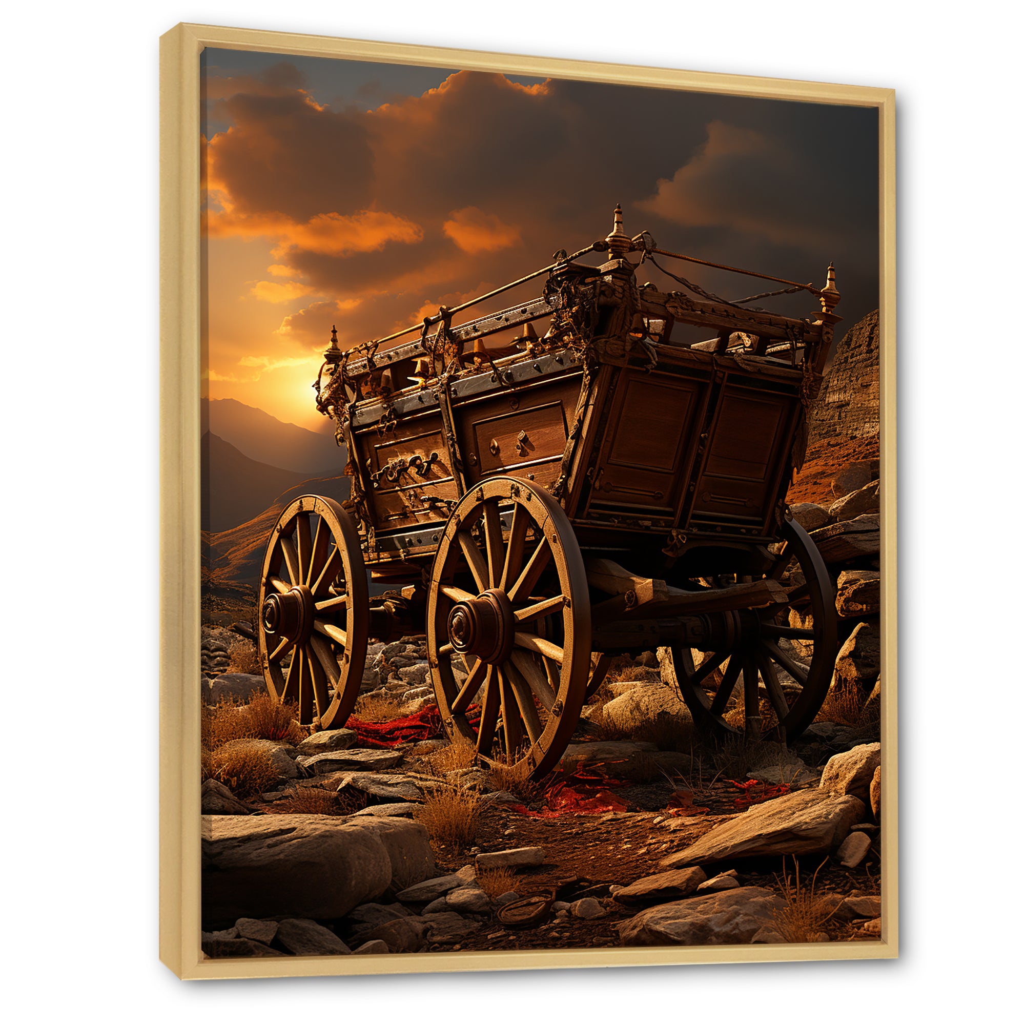 Old American Cart In Texas Horizon - Old American Cart Canvas Wall Art