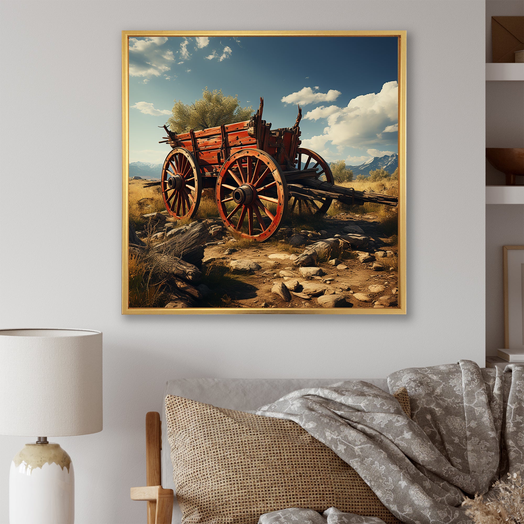 Old American Cart In Usa - Old American Cart Canvas Wall Art