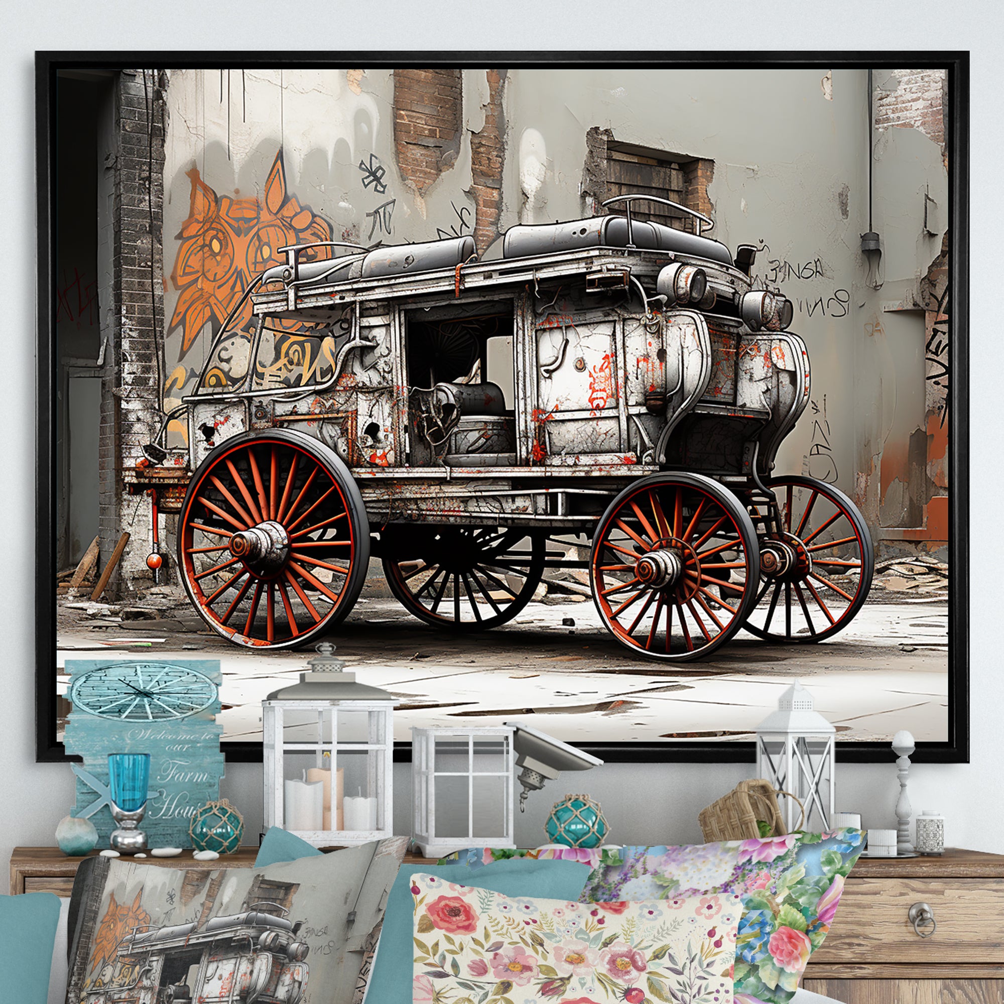 Street Art Vintage Carriage Cart - Old American Cart Canvas Wall Art