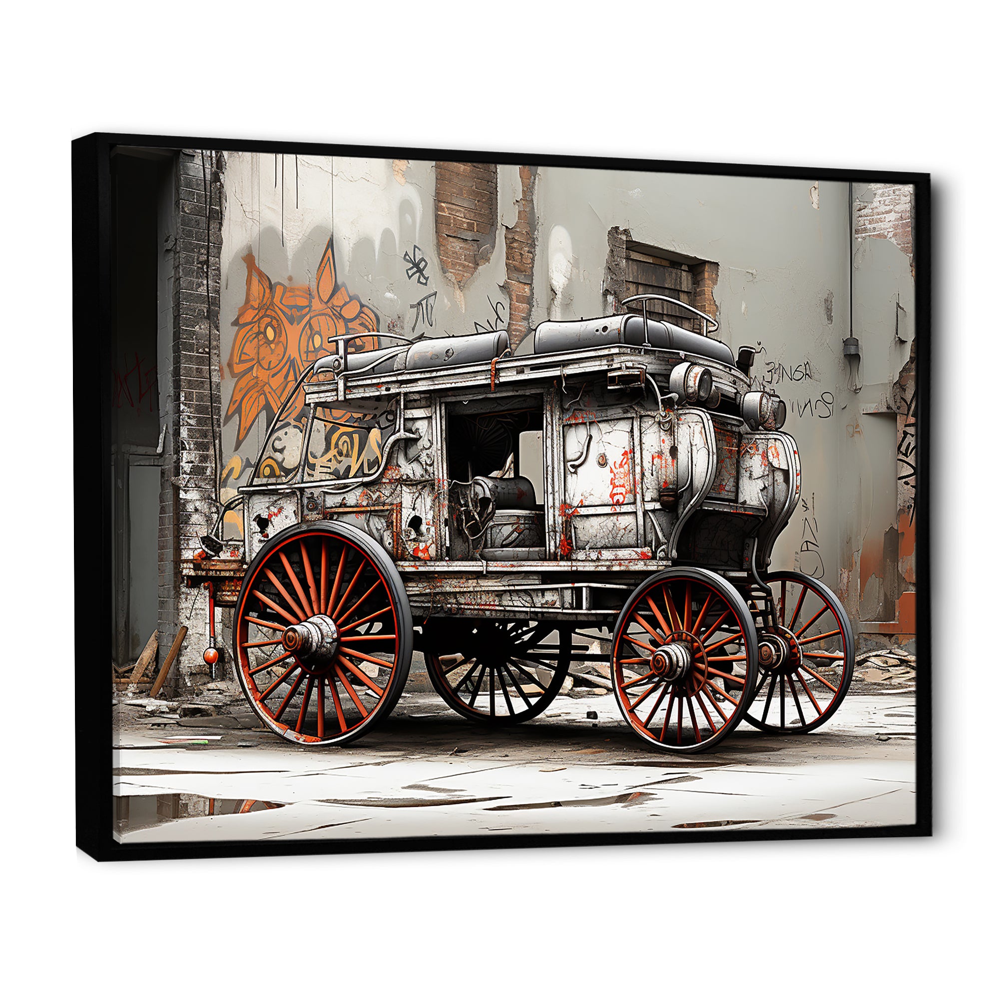 Street Art Vintage Carriage Cart - Old American Cart Canvas Wall Art