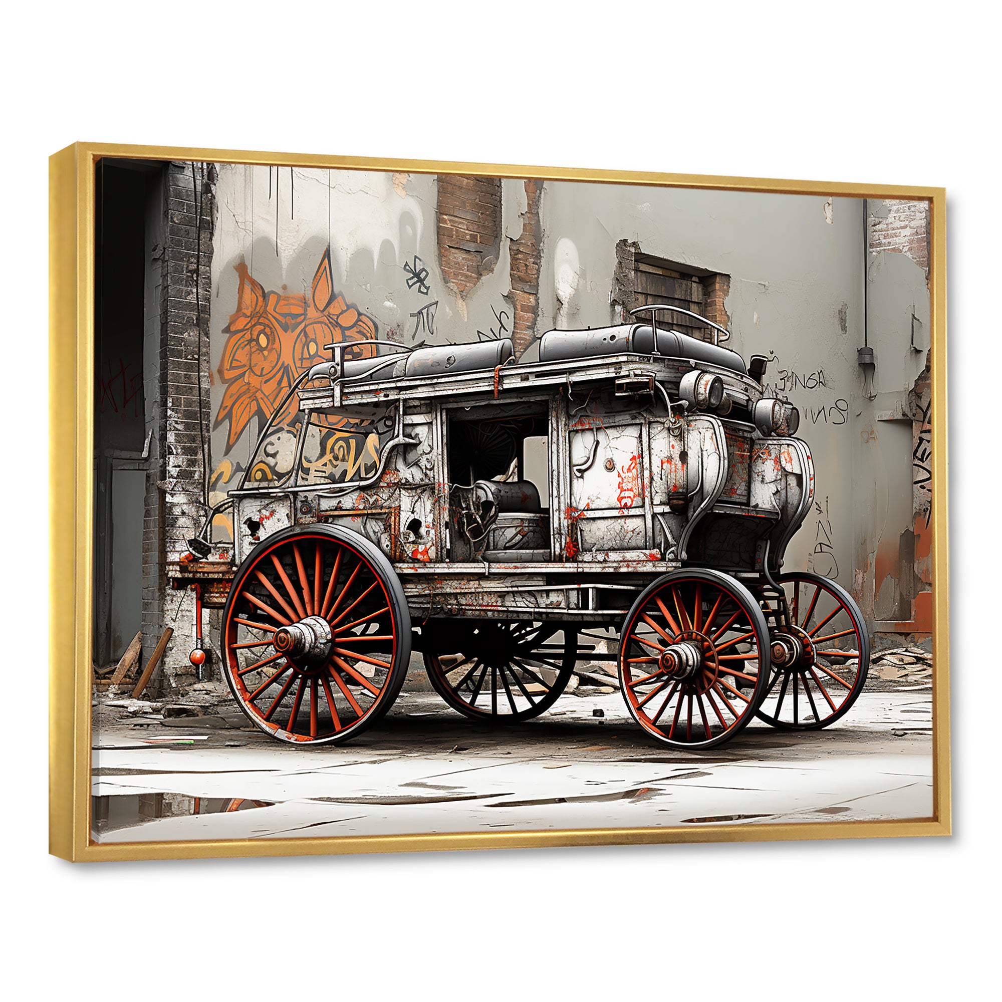 Street Art Vintage Carriage Cart - Old American Cart Canvas Wall Art