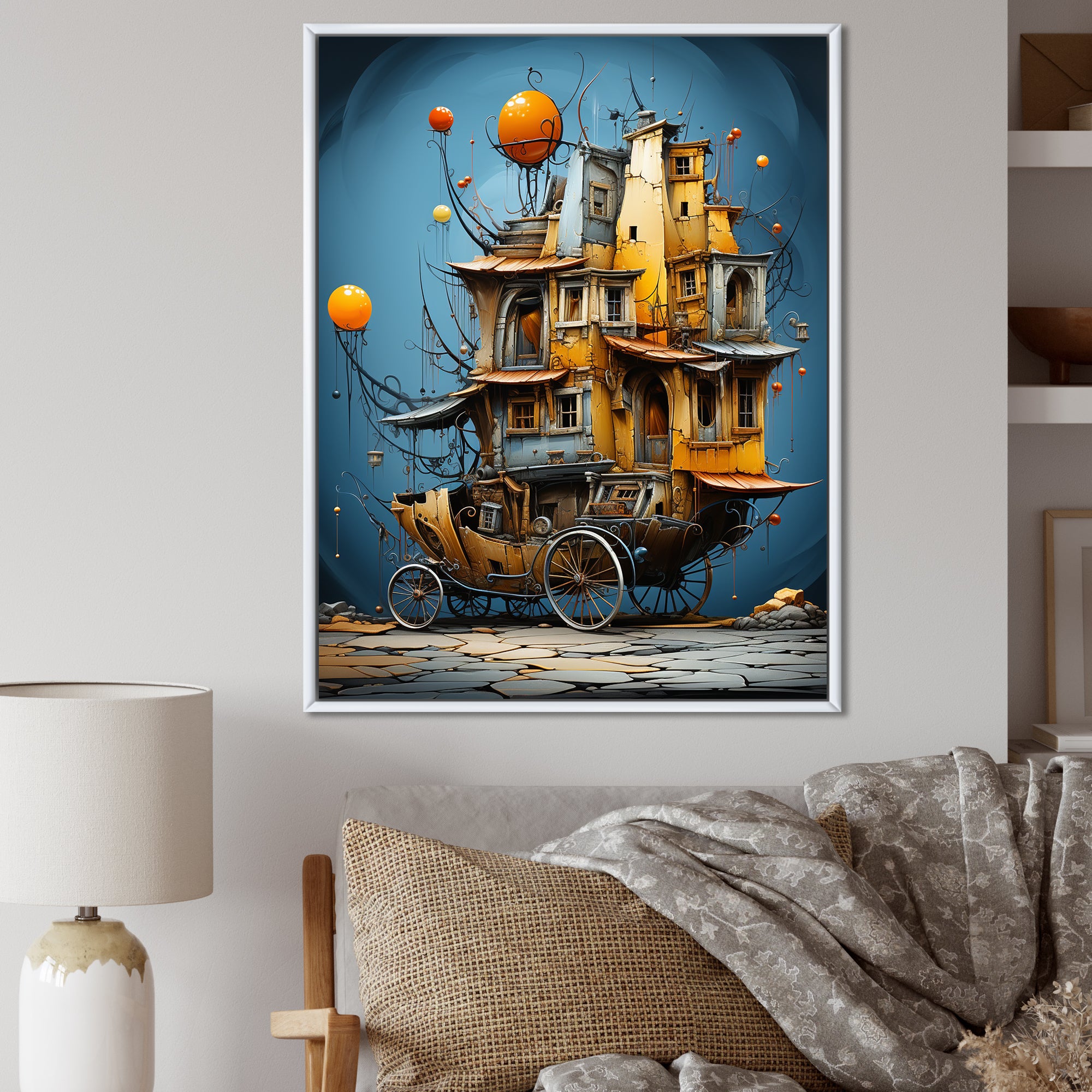 Surrealism Carriage Cart House Transportation - Old American Cart Canvas Wall Art