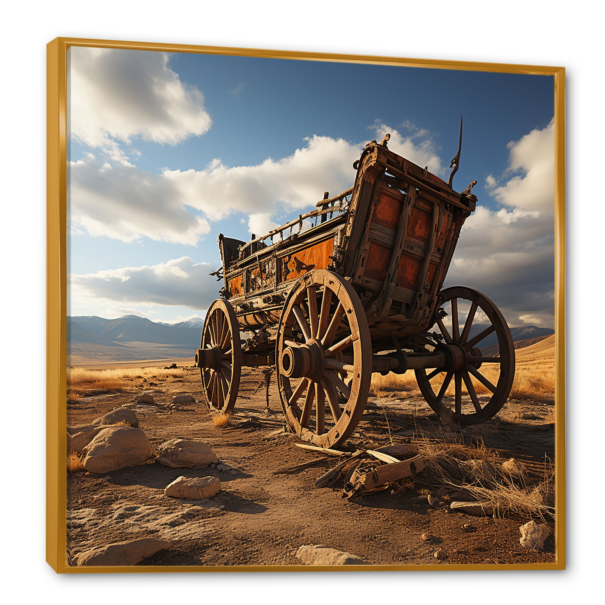 Old Western Carriage Cart In Usa - Old American Cart Canvas Wall Art