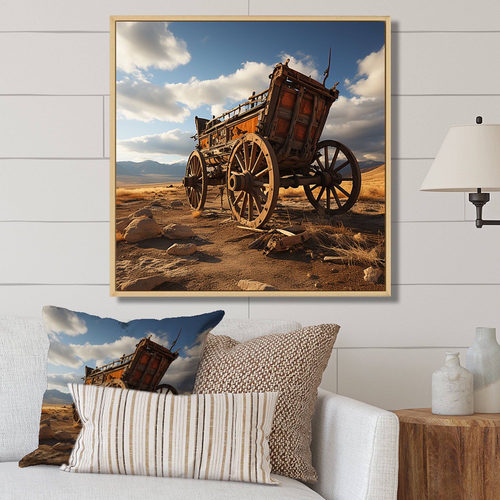 Old Western Carriage Cart In Usa - Old American Cart Canvas Wall Art