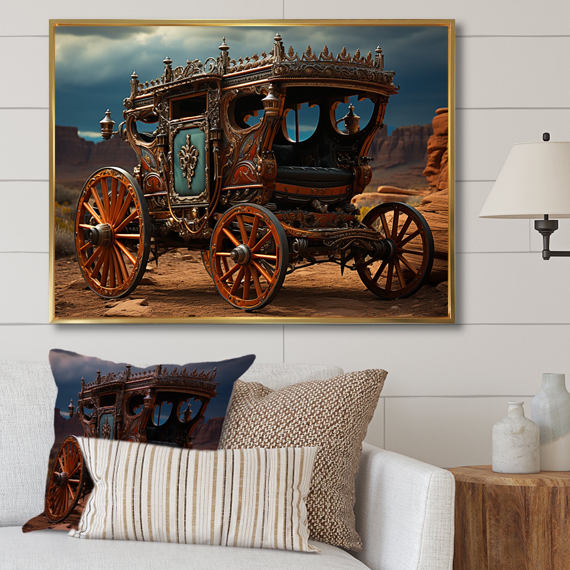 Fantasy Western Wagon In Usa - Old American Cart Canvas Wall Art