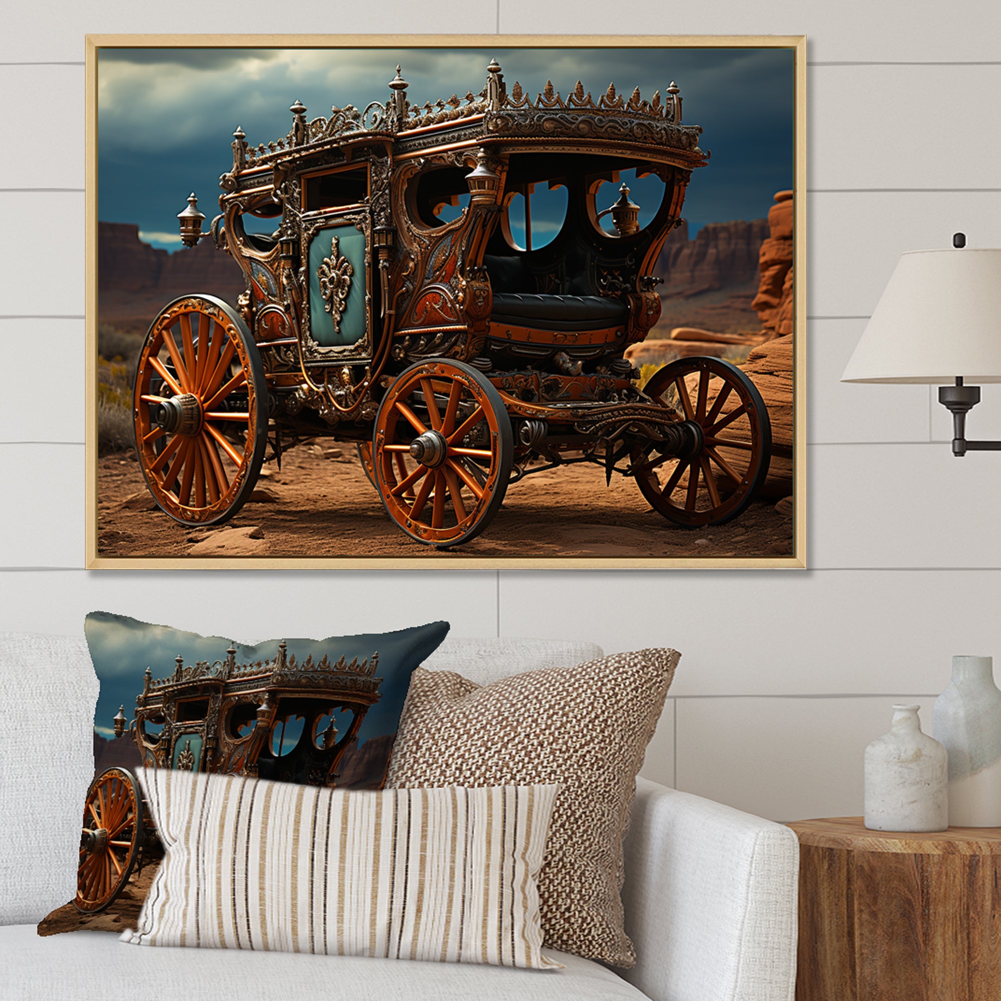 Fantasy Western Wagon In Usa - Old American Cart Canvas Wall Art