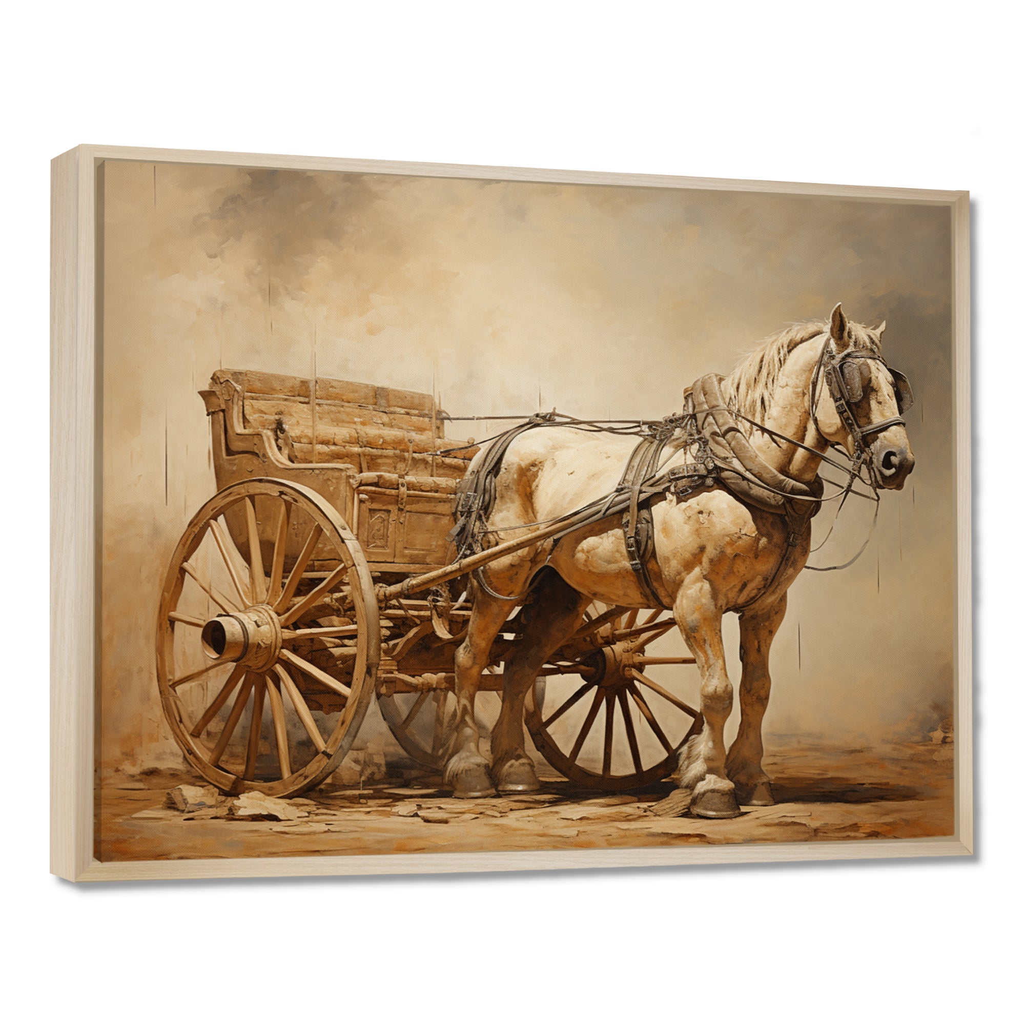 Minimalism Old American Cart With Horse - Old American Cart Canvas Wall Art