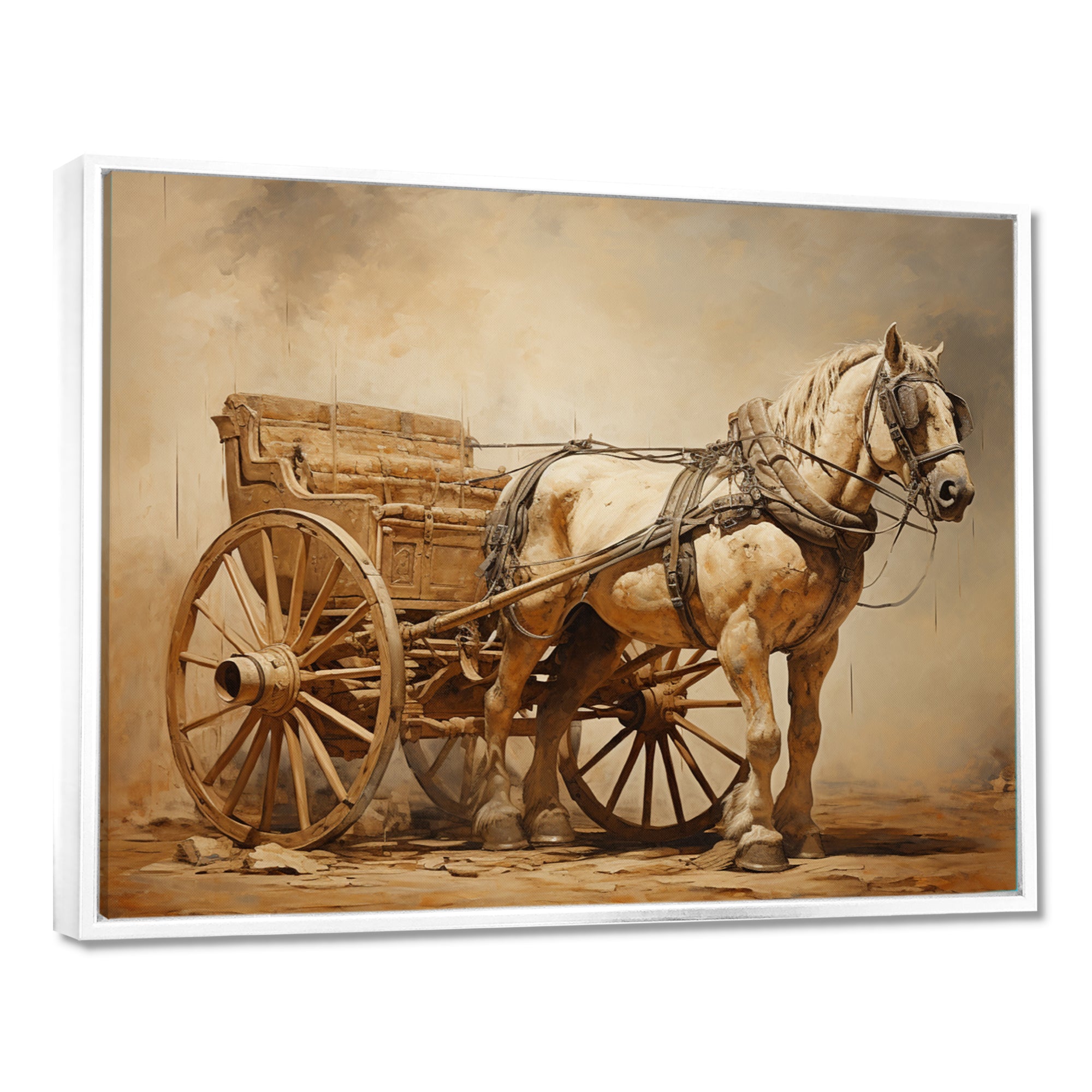 Minimalism Old American Cart With Horse - Old American Cart Canvas Wall Art