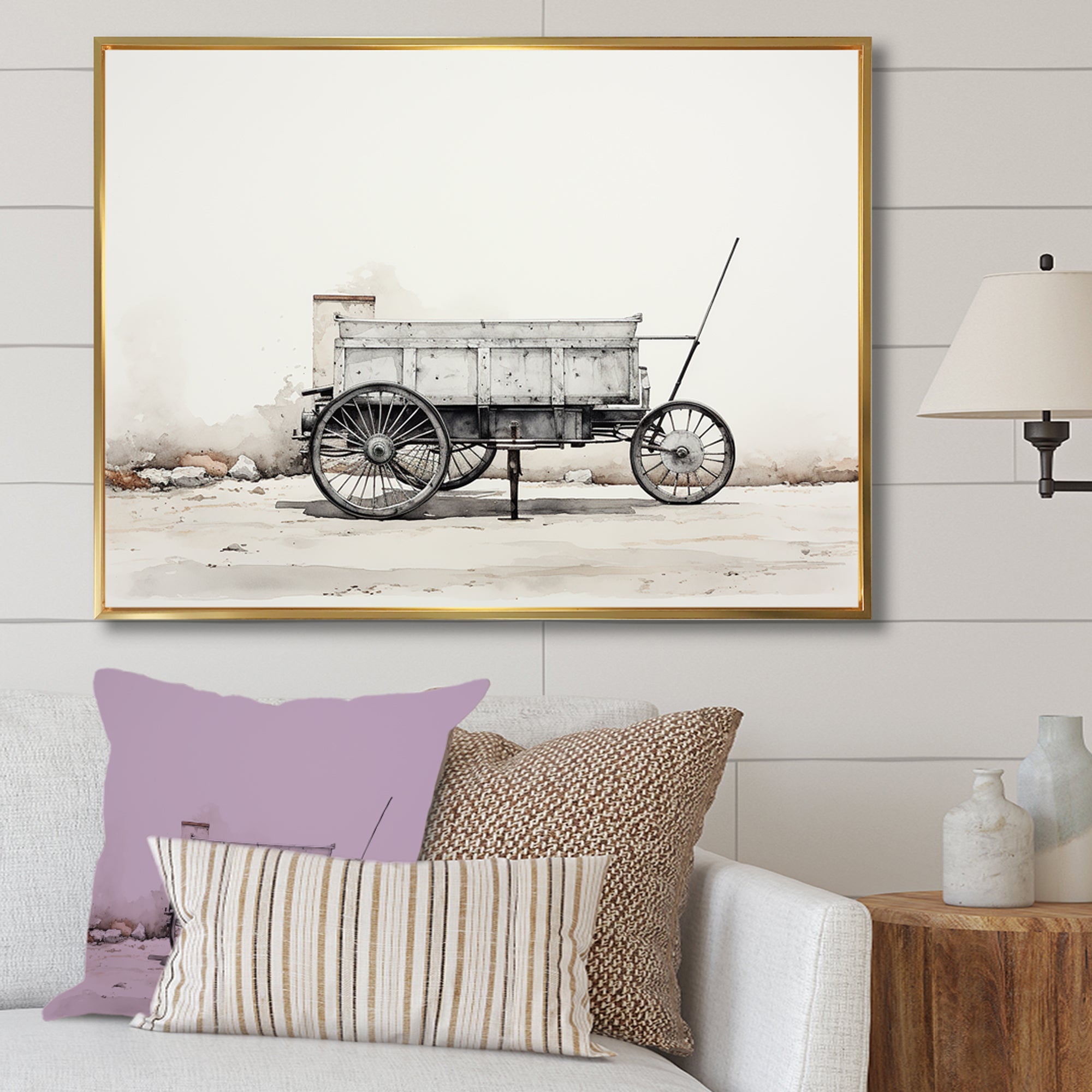 Minimalist Utility Western Carriage Cart - Old American Cart Canvas Wall Art