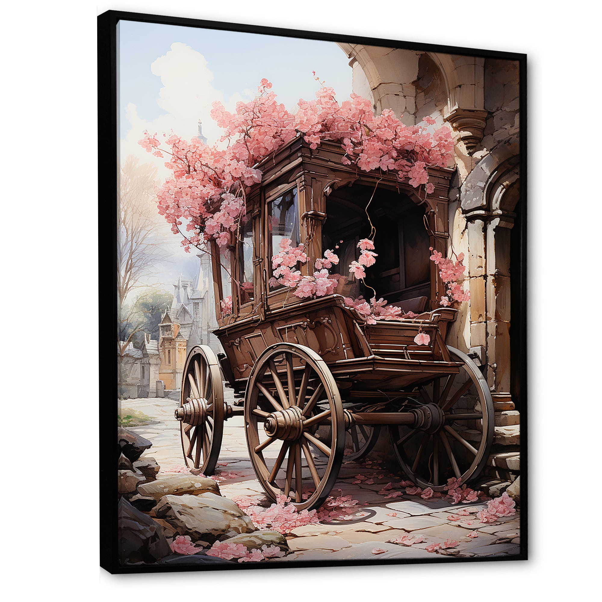 Romantic Wedding Cart Journey - Old American Cart Canvas Wall Art