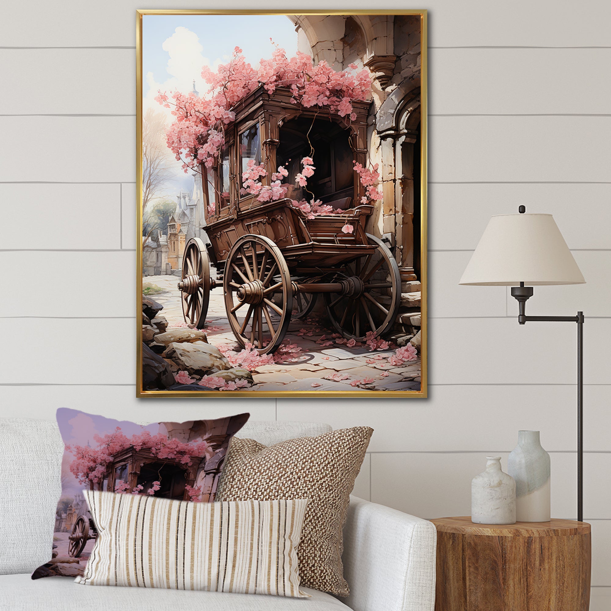 Romantic Wedding Cart Journey - Old American Cart Canvas Wall Art