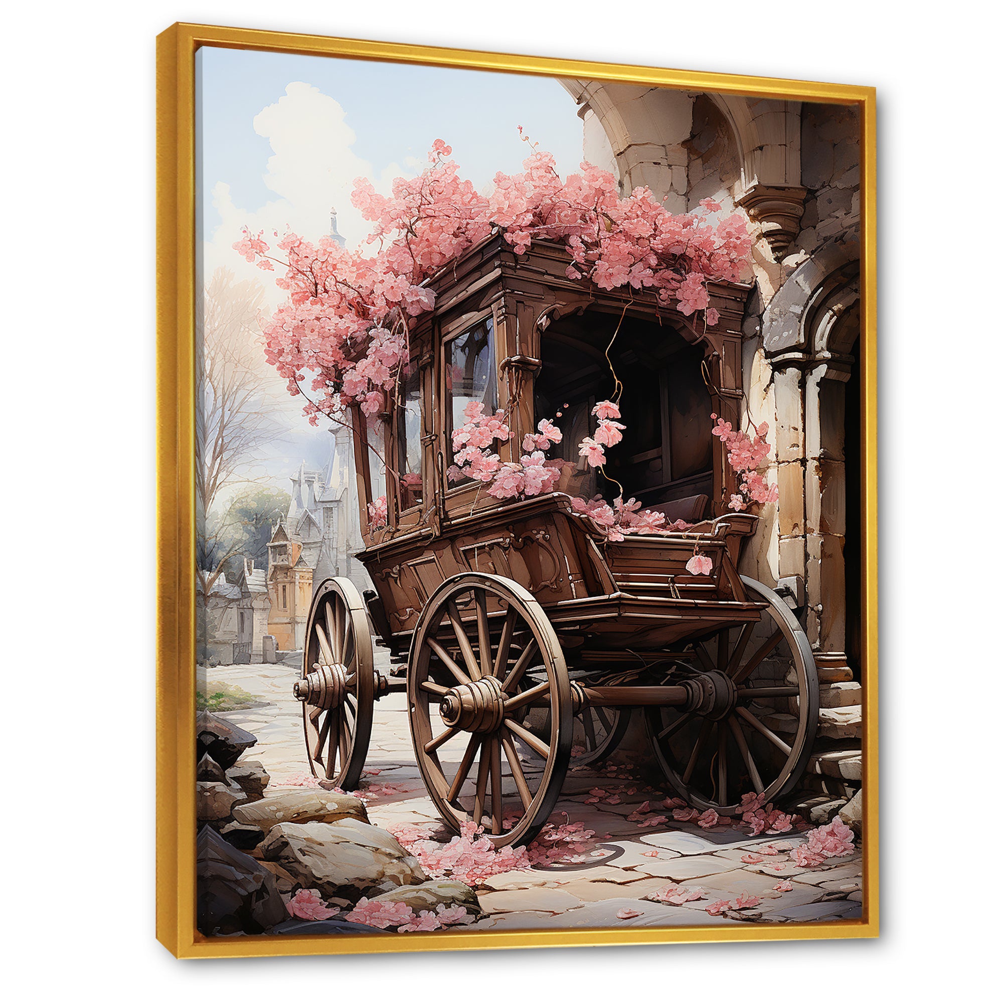Romantic Wedding Cart Journey - Old American Cart Canvas Wall Art
