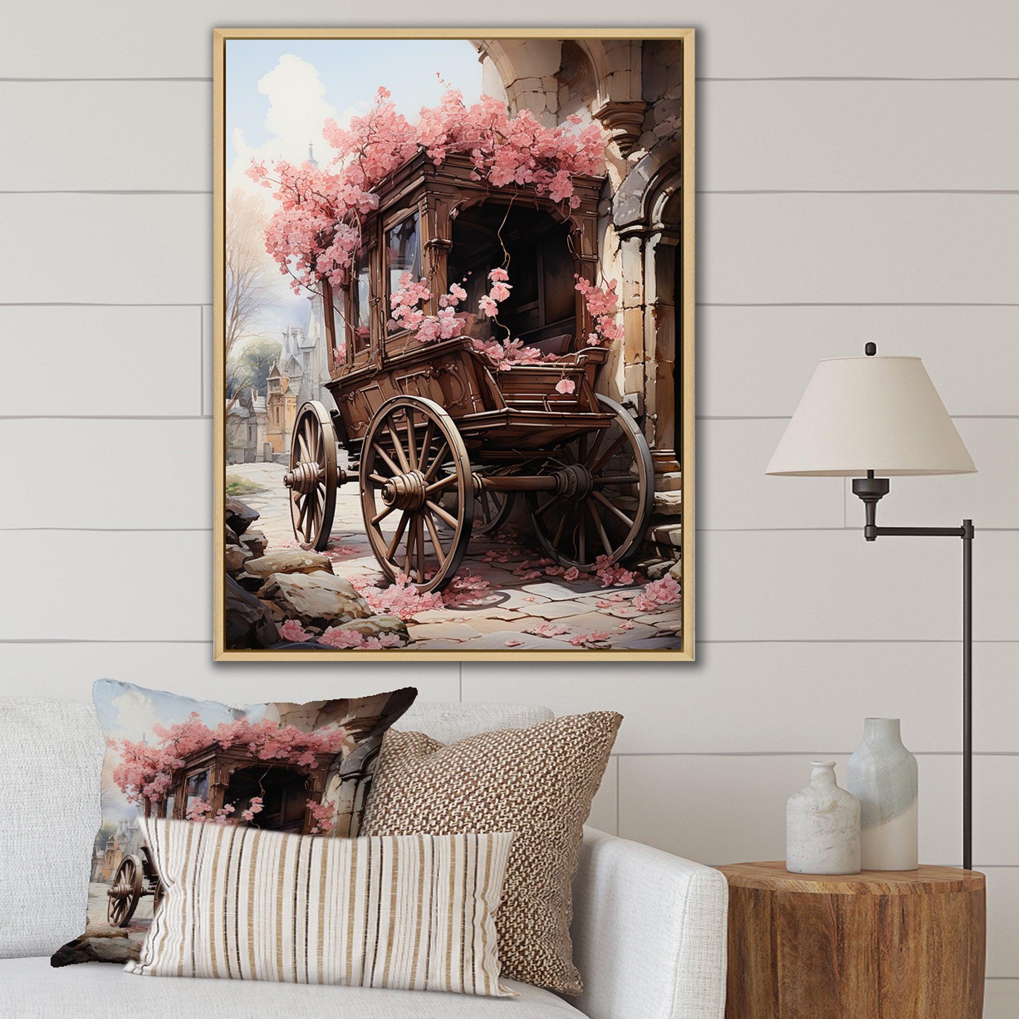 Romantic Wedding Cart Journey - Old American Cart Canvas Wall Art