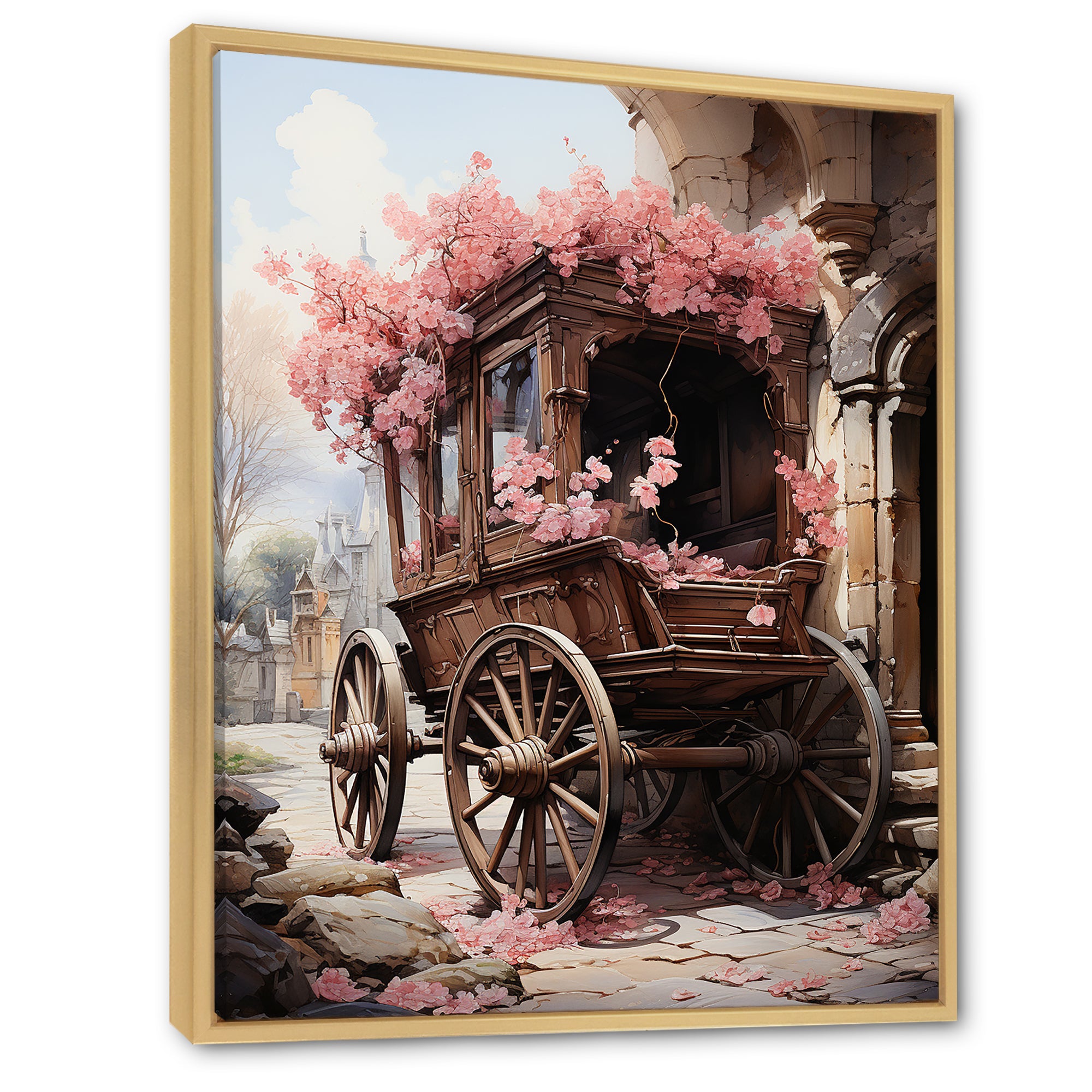 Romantic Wedding Cart Journey - Old American Cart Canvas Wall Art