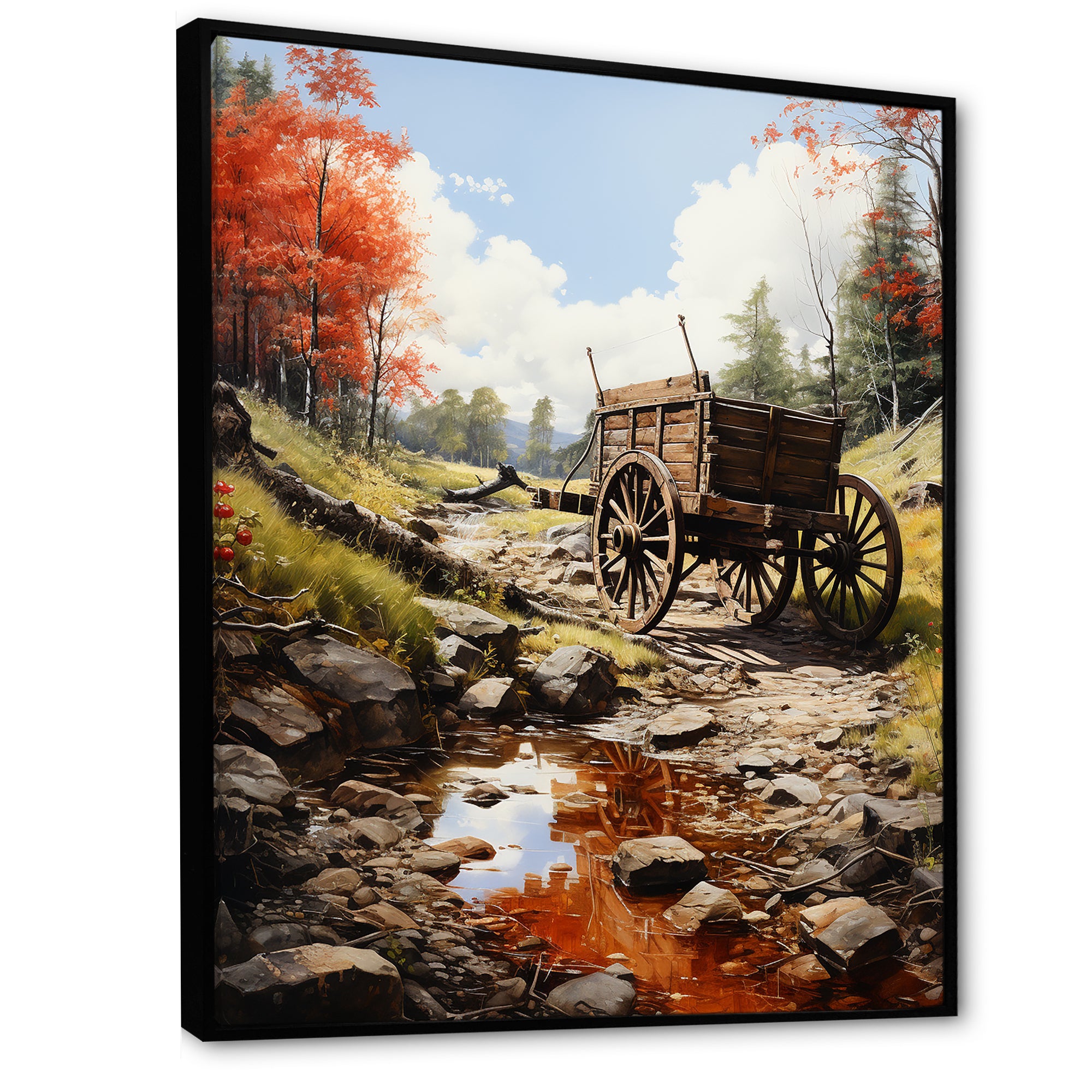 Rustic Red Us Carriage Cart - Old American Cart Canvas Wall Art