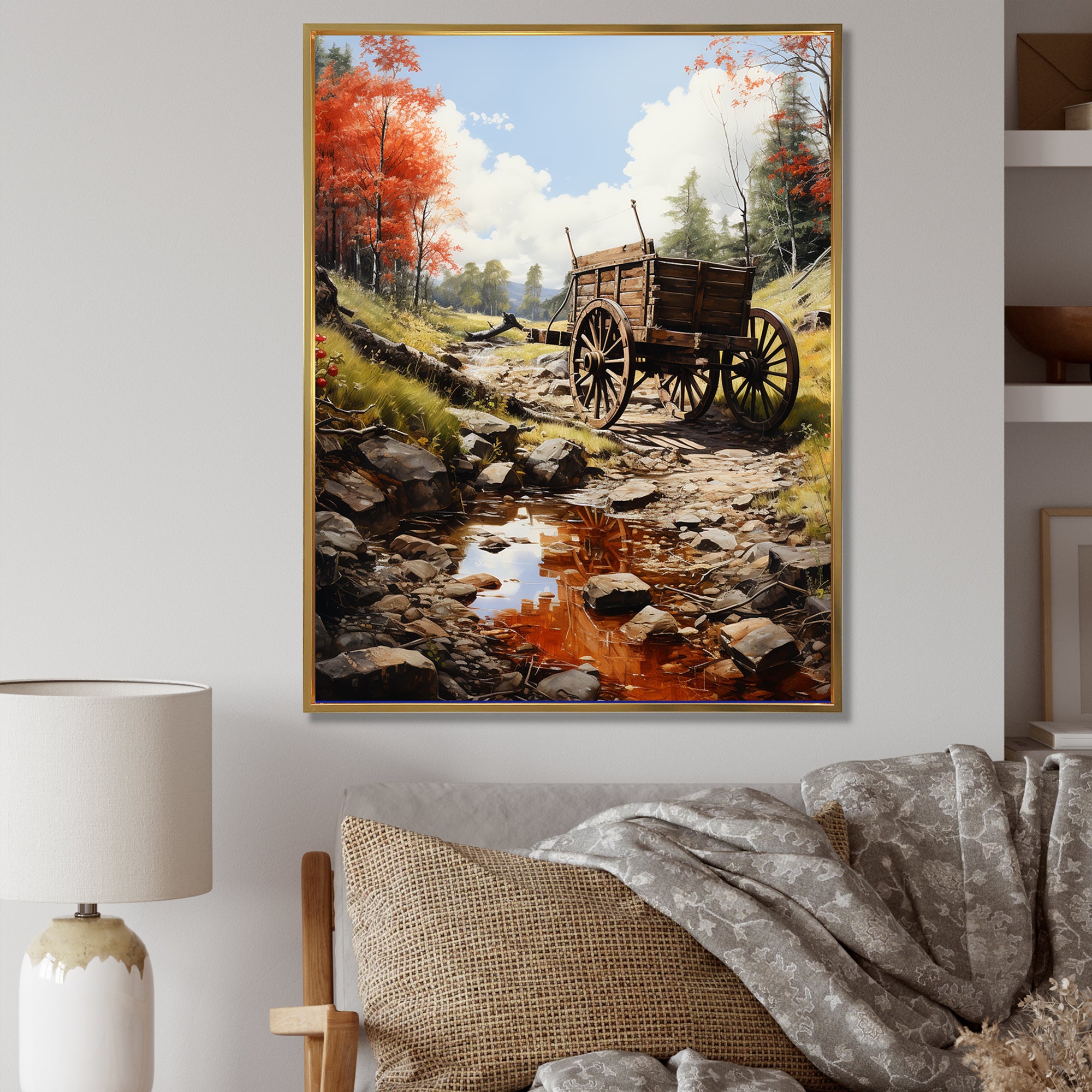 Rustic Red Us Carriage Cart - Old American Cart Canvas Wall Art