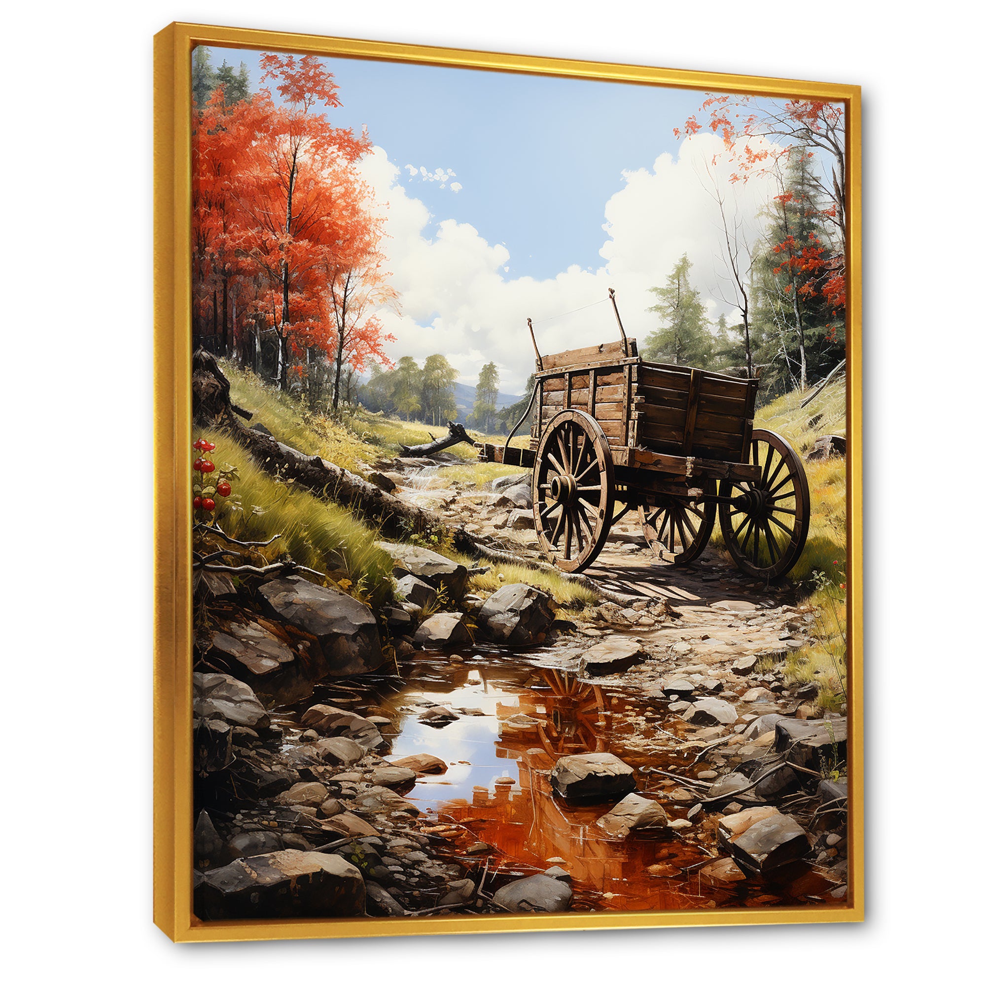 Rustic Red Us Carriage Cart - Old American Cart Canvas Wall Art