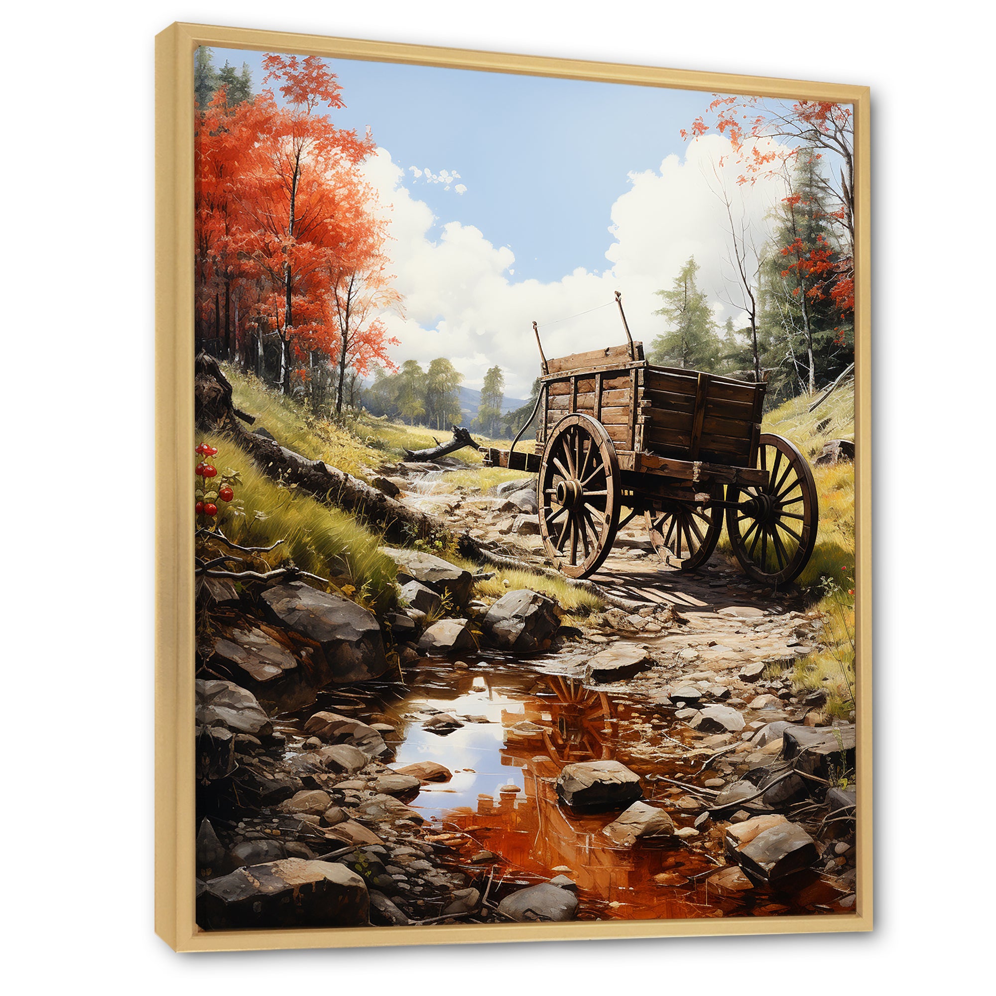 Rustic Red Us Carriage Cart - Old American Cart Canvas Wall Art