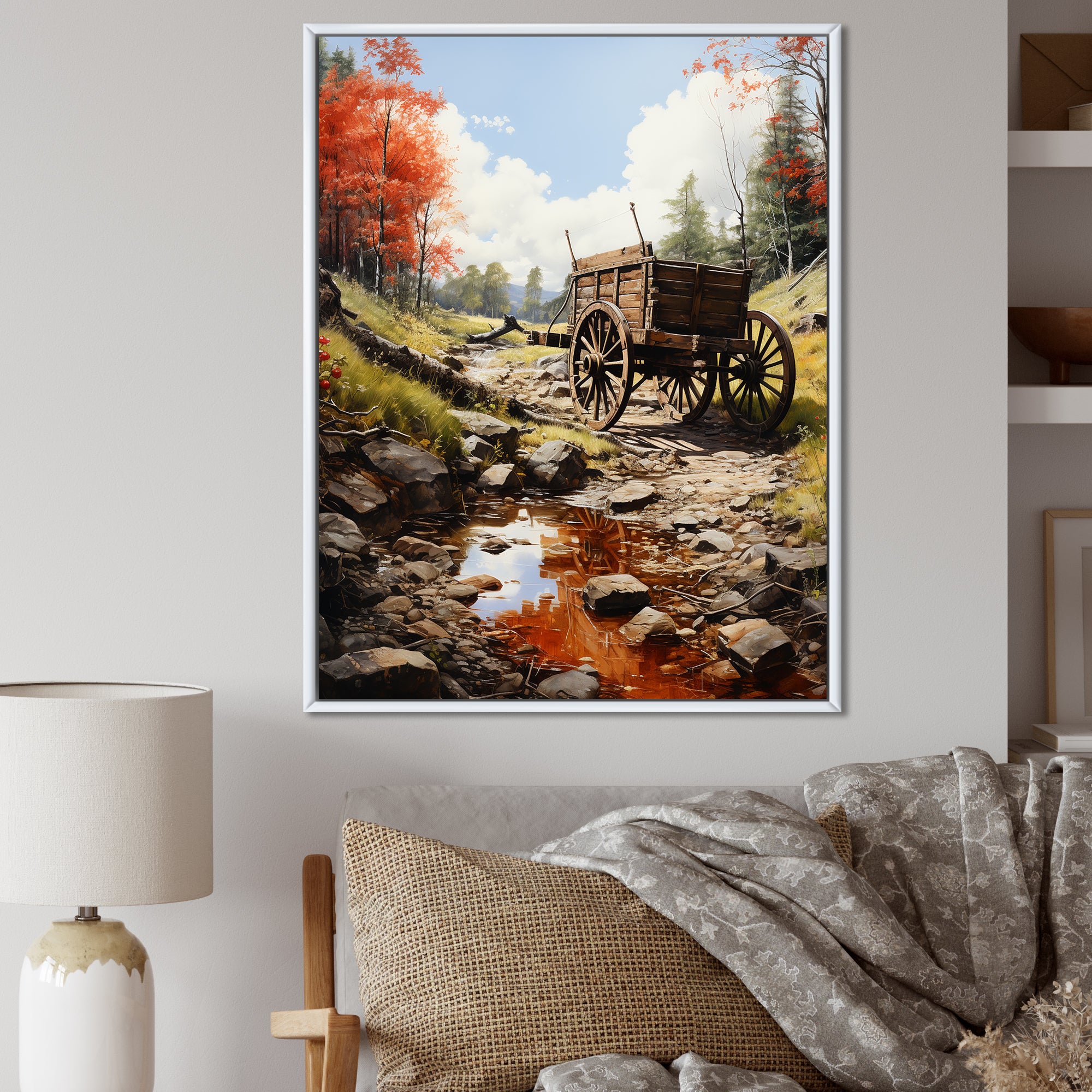 Rustic Red Us Carriage Cart - Old American Cart Canvas Wall Art