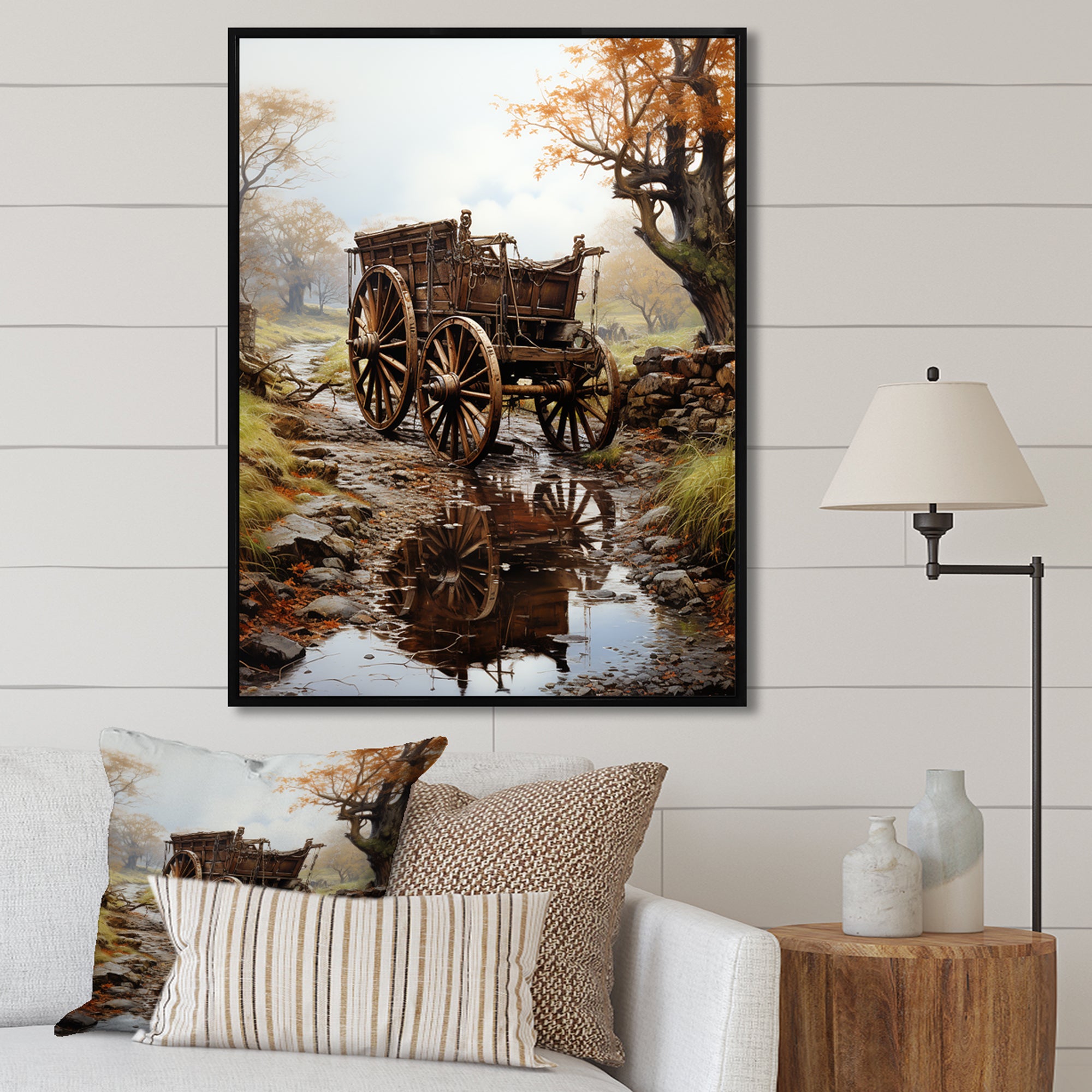 Watercolor Old Carriage Cart Memory - Old American Cart Canvas Wall Art
