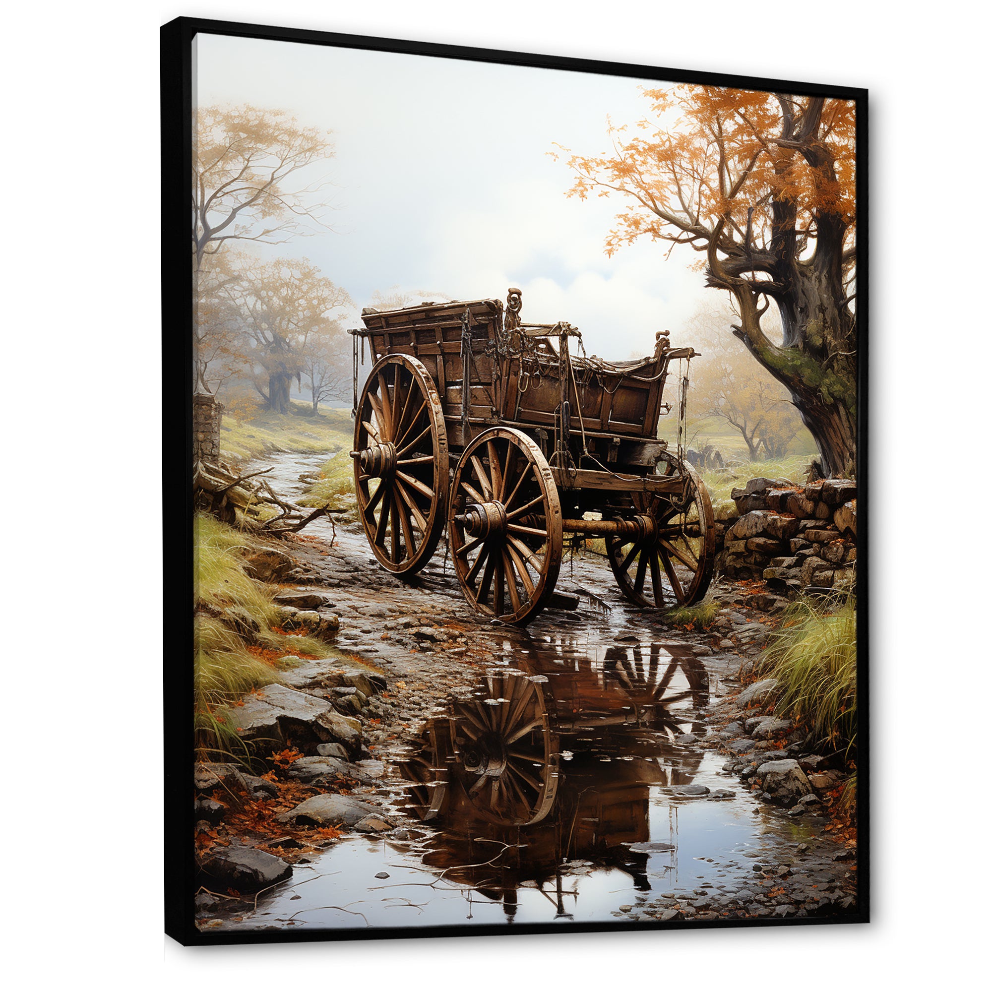 Watercolor Old Carriage Cart Memory - Old American Cart Canvas Wall Art