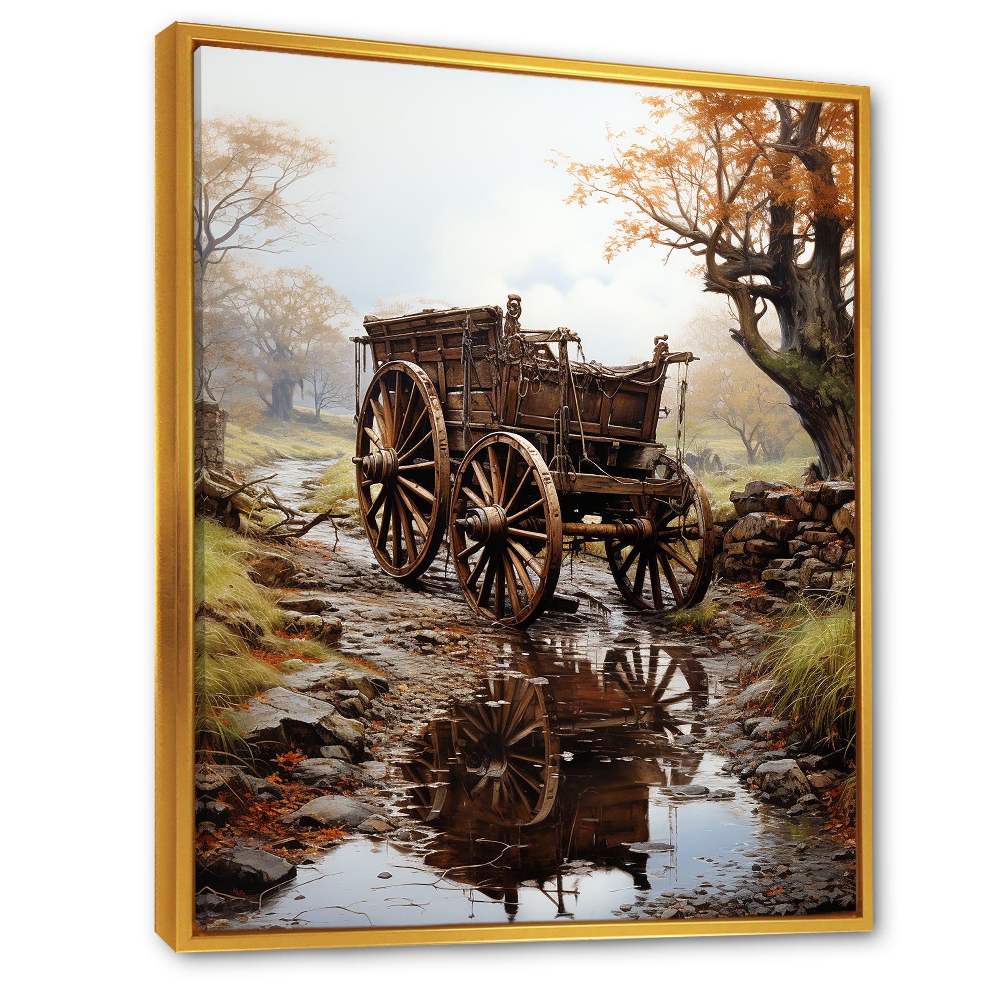 Watercolor Old Carriage Cart Memory - Old American Cart Canvas Wall Art