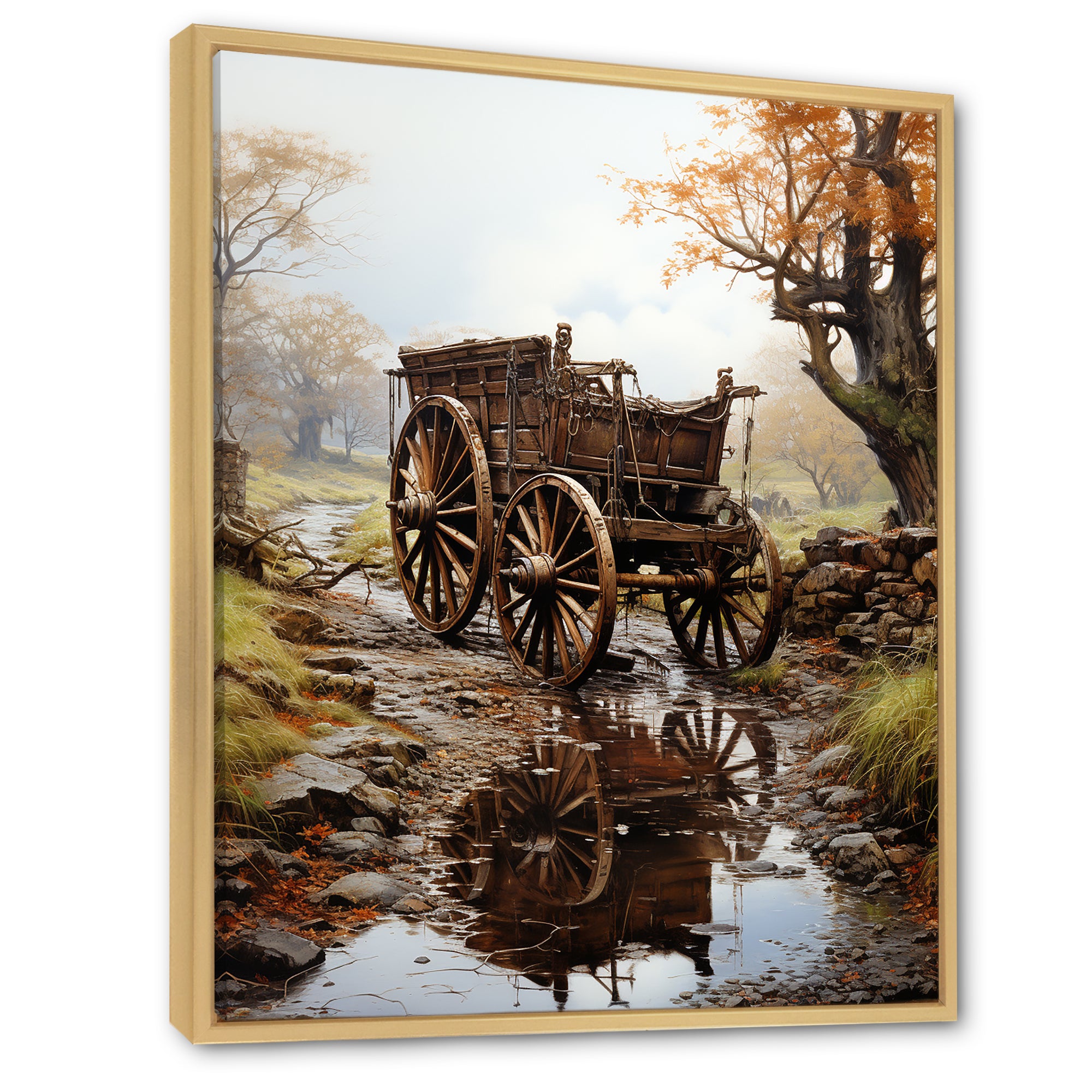 Watercolor Old Carriage Cart Memory - Old American Cart Canvas Wall Art