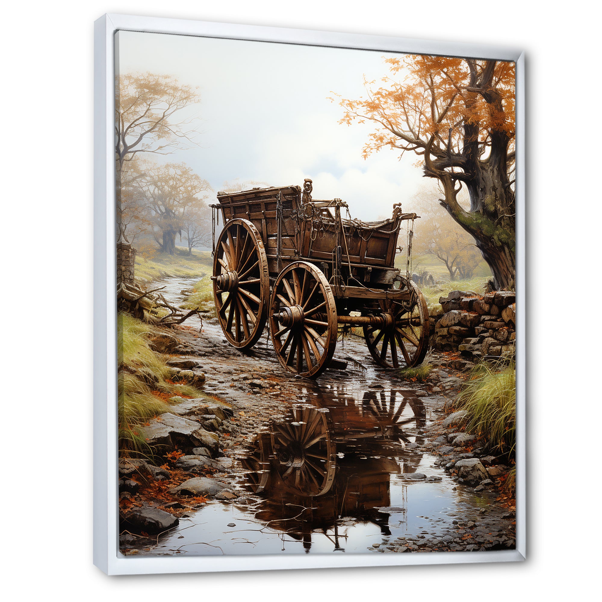 Watercolor Old Carriage Cart Memory - Old American Cart Canvas Wall Art