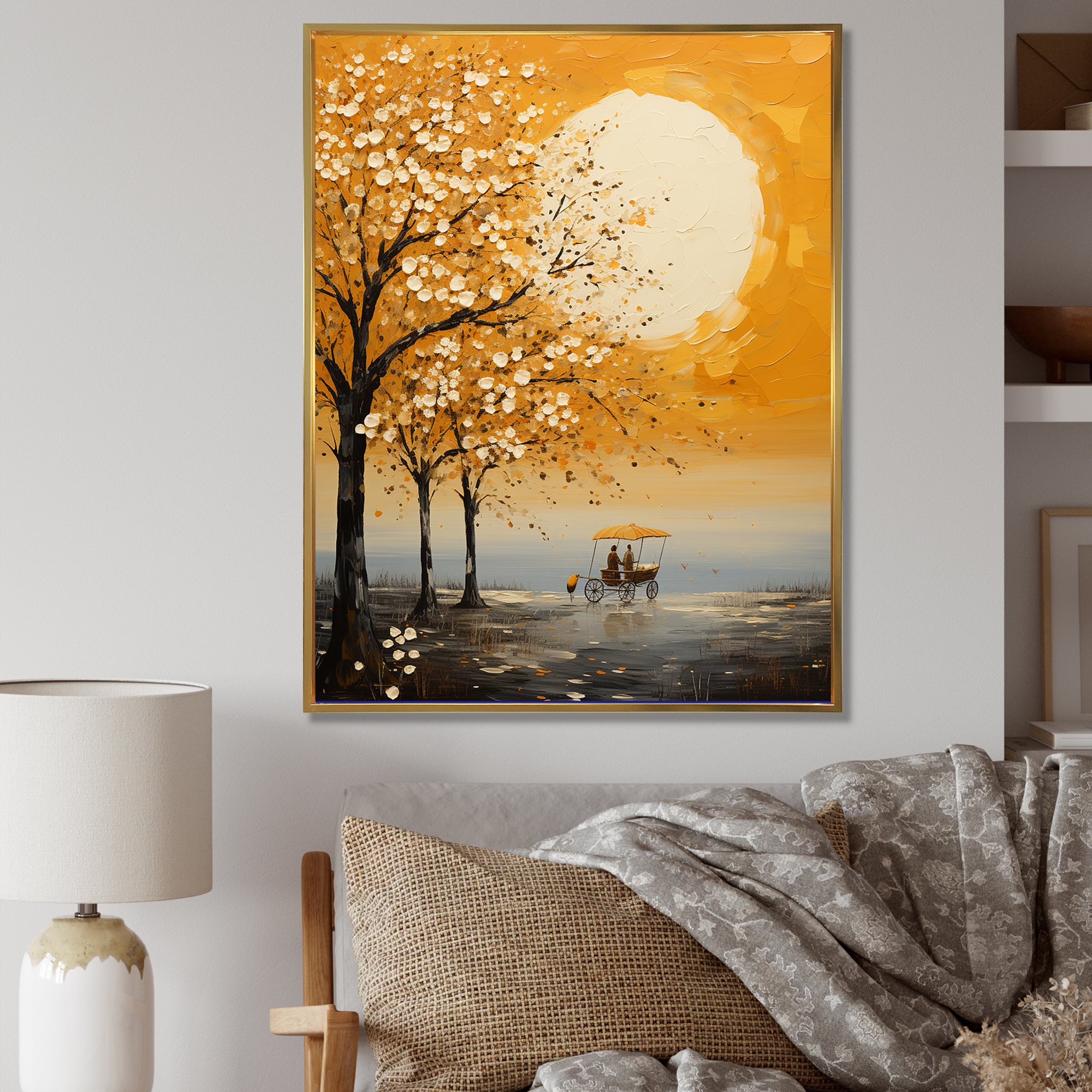 Yellow Old Carriage Cart Melody - Old American Cart Canvas Wall Art