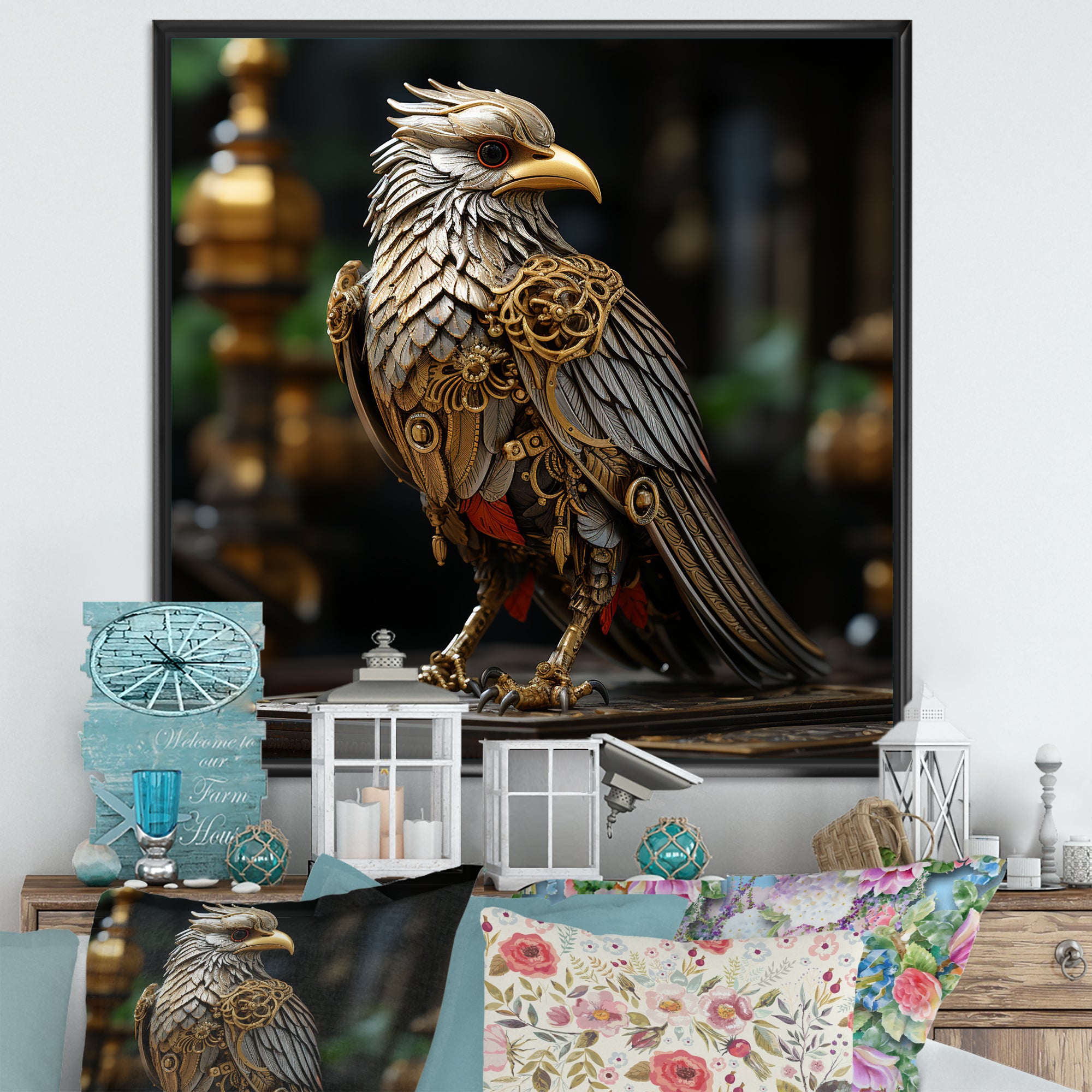 Gold Whimsical Baroque Bird - Bird Wall Decor
