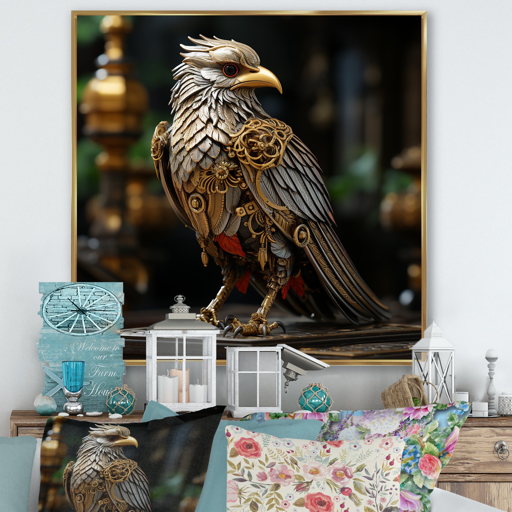 Gold Whimsical Baroque Bird - Bird Wall Decor