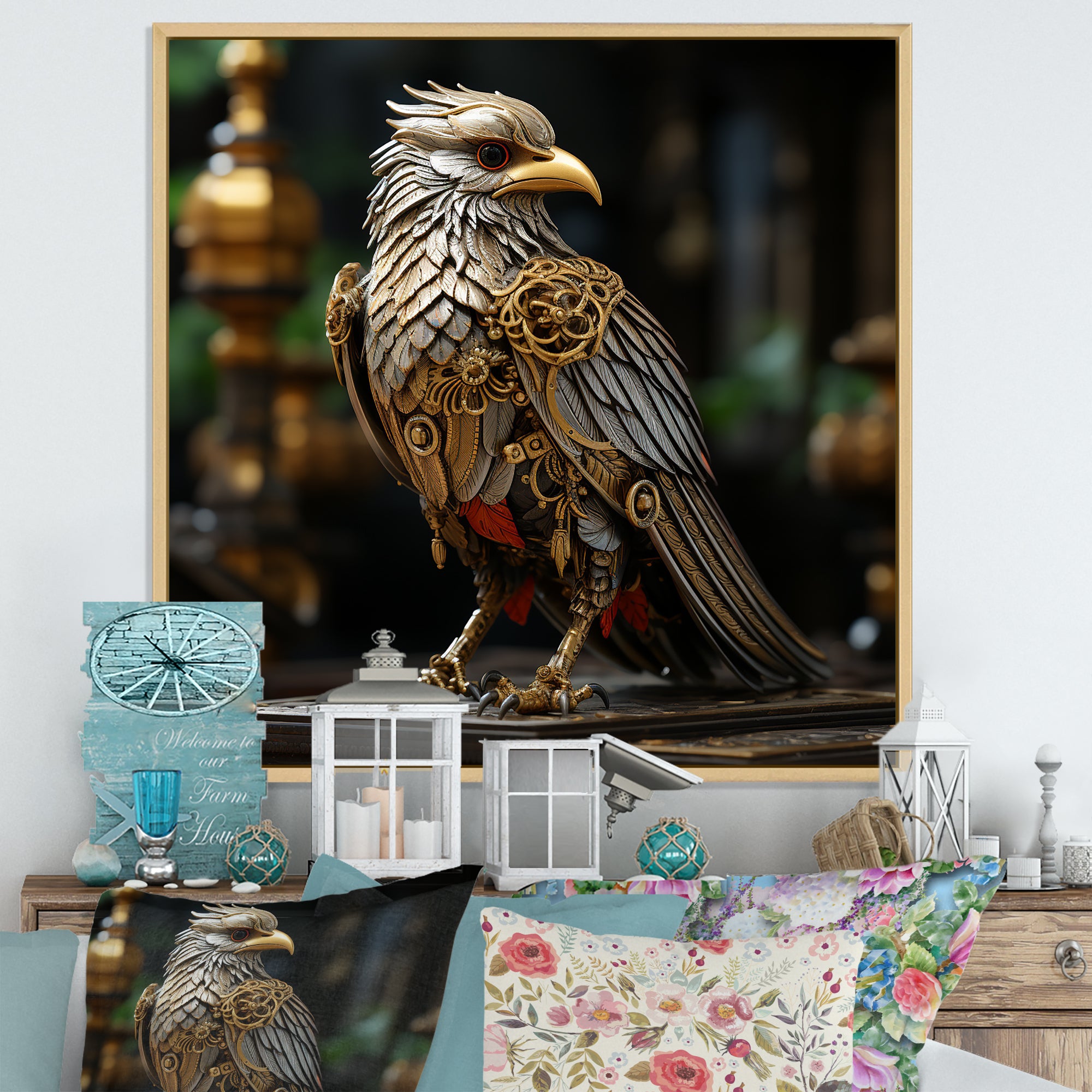 Gold Whimsical Baroque Bird - Bird Wall Decor