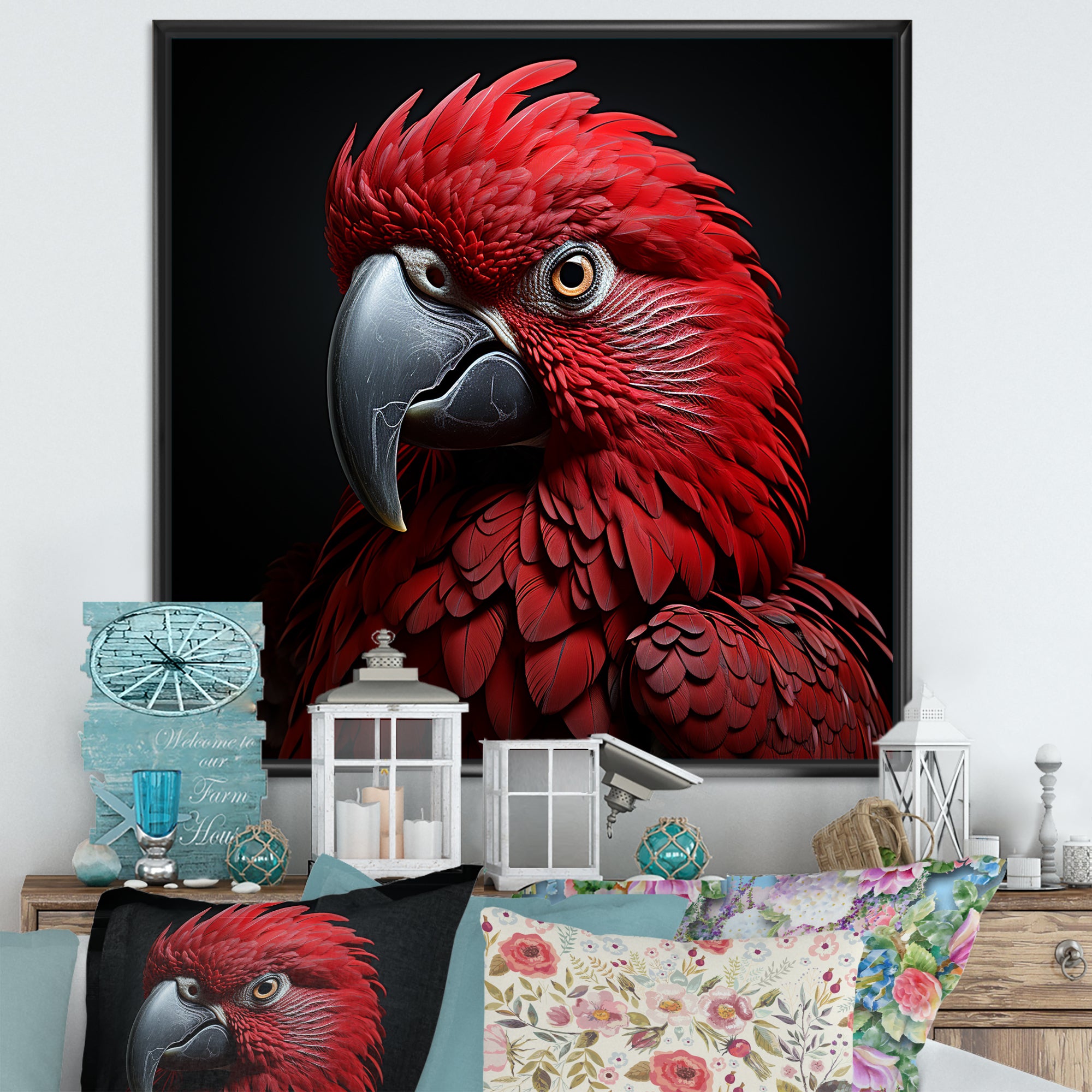 Crimson Elegance Tropical Parrot - Parrot Canvas Wall Art