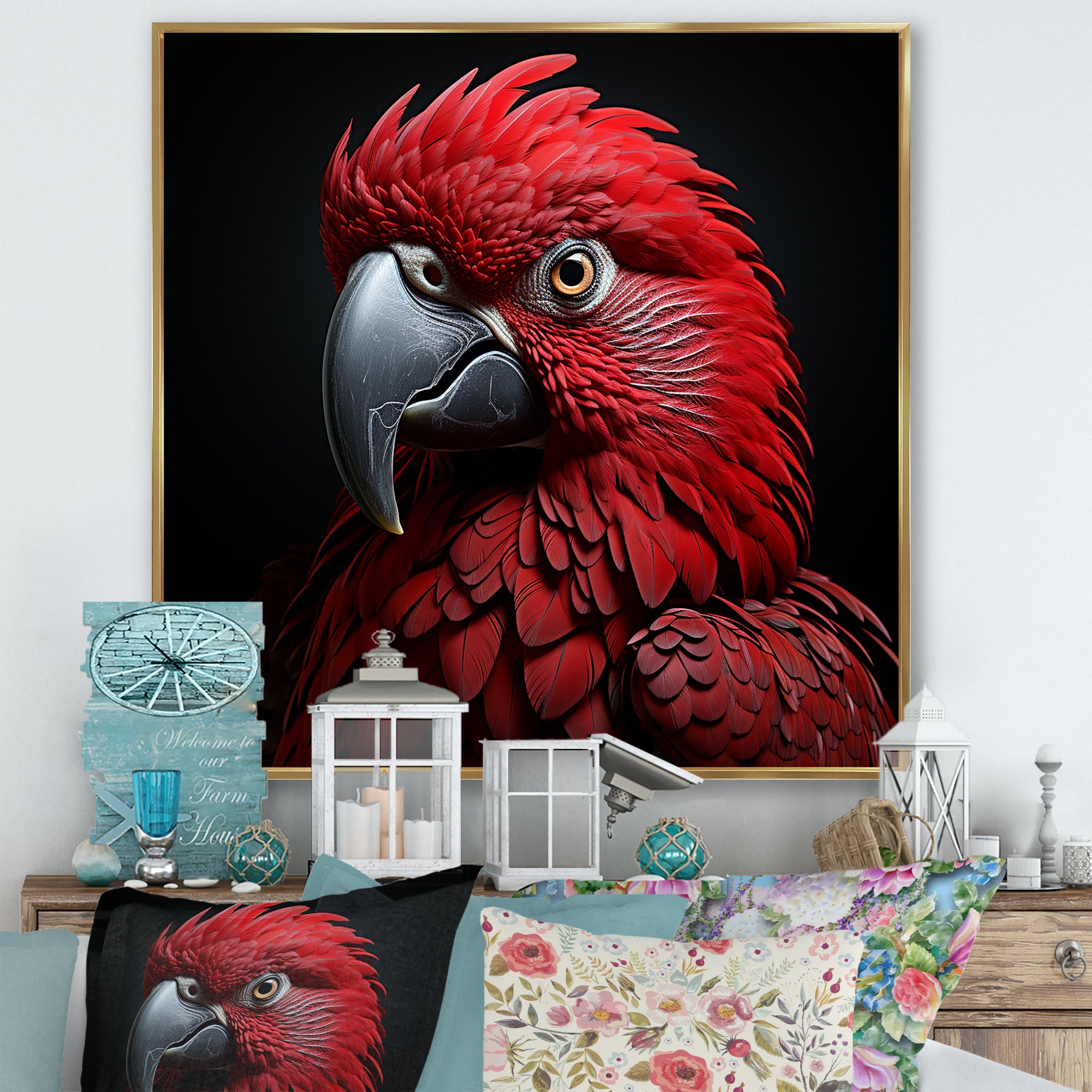 Crimson Elegance Tropical Parrot - Parrot Canvas Wall Art