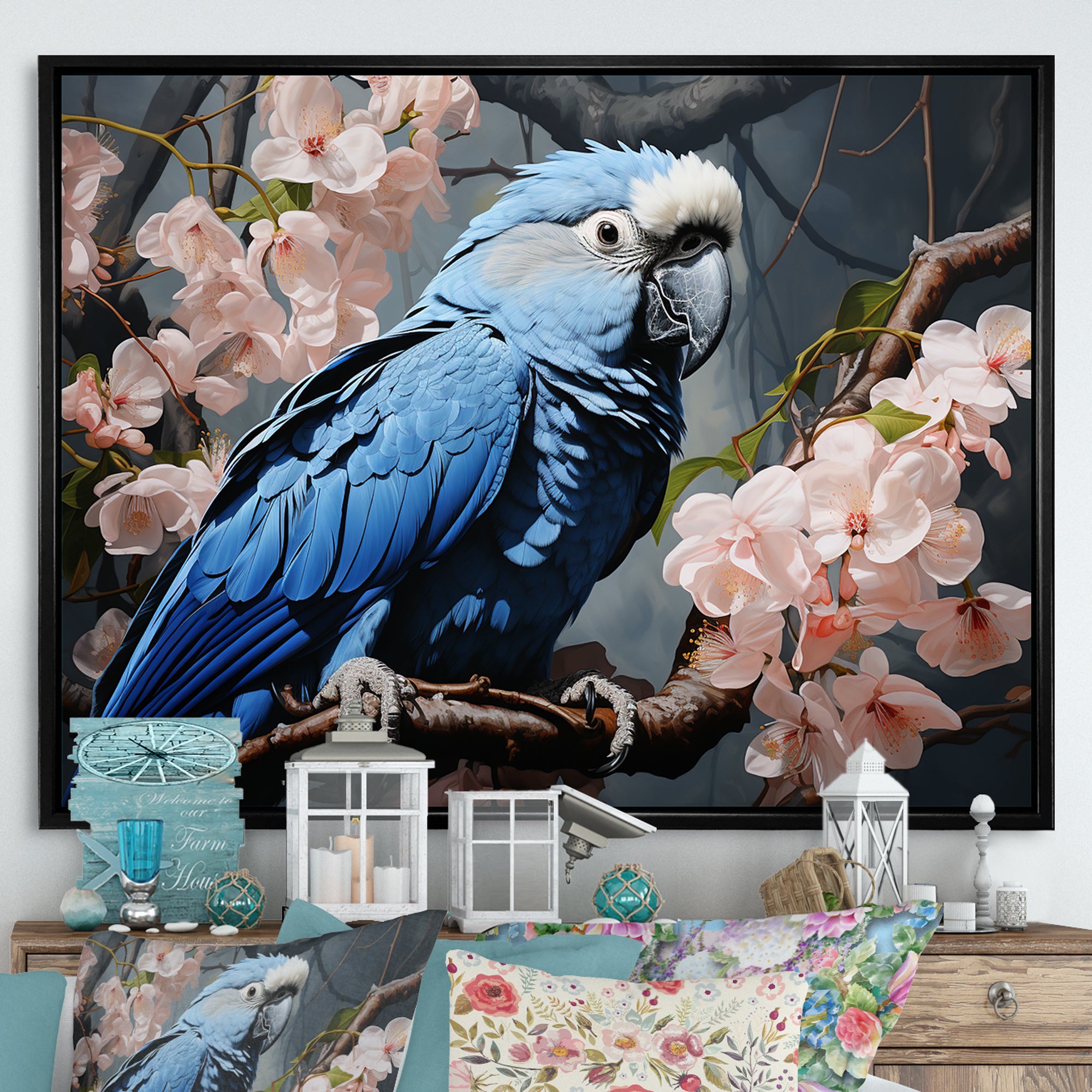 Ephemeral Plumage Charisma - Blue Parrot Wall Art