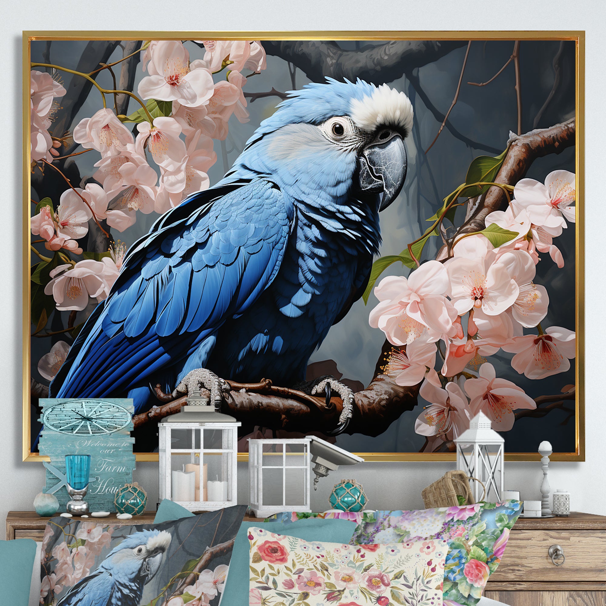 Ephemeral Plumage Charisma - Blue Parrot Wall Art
