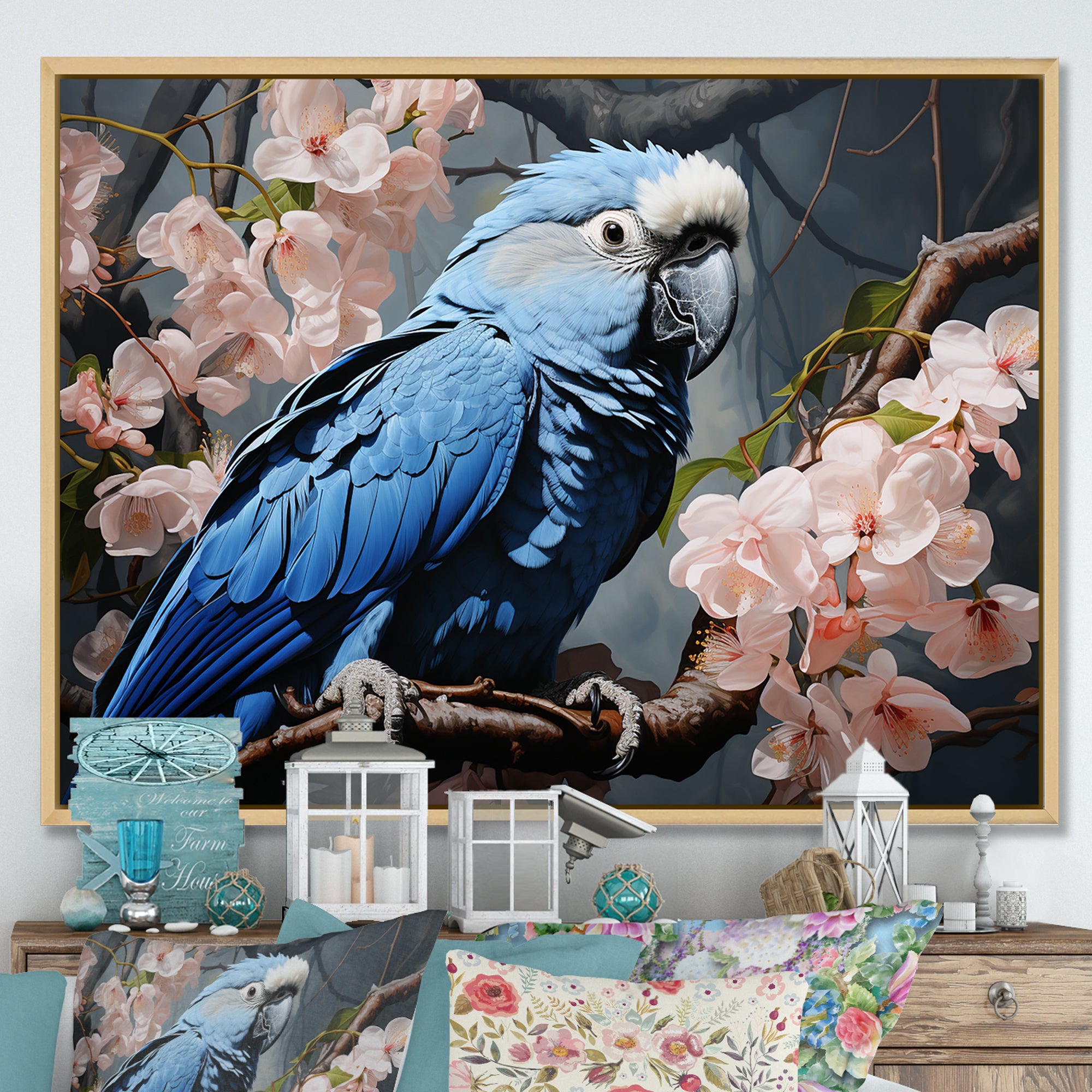 Ephemeral Plumage Charisma - Blue Parrot Wall Art