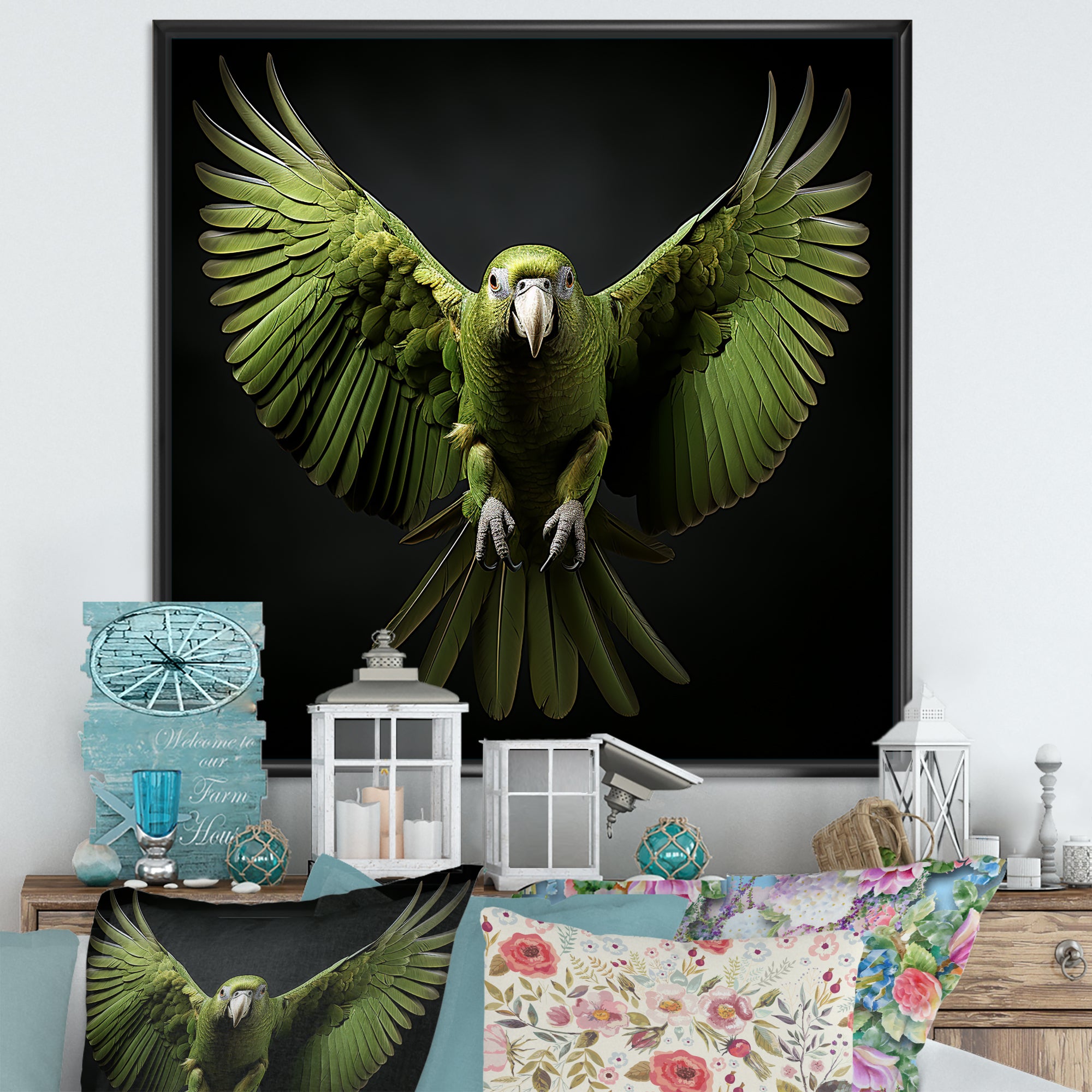 Eternal Winged Elegance - Green Parrot Wall Art