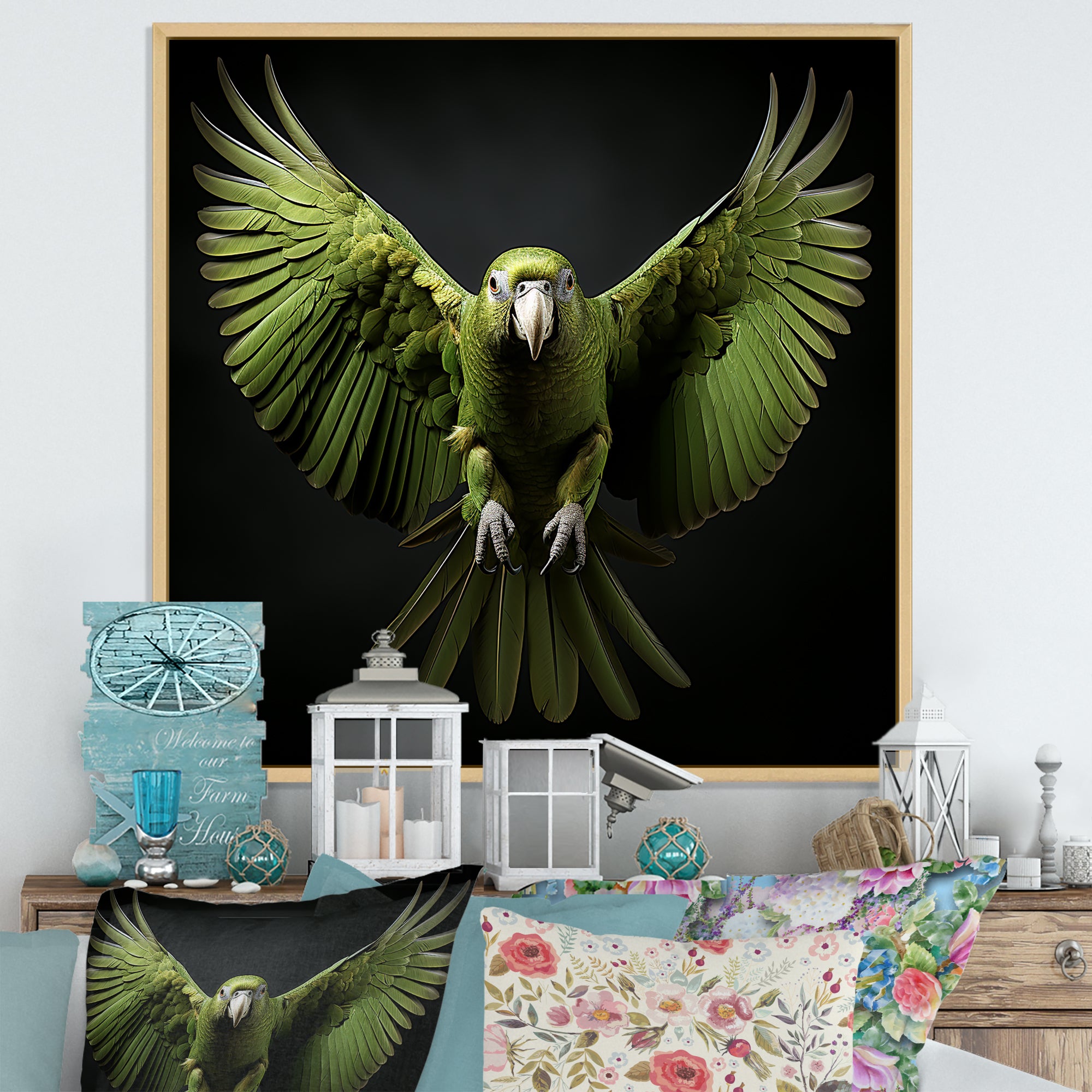 Eternal Winged Elegance - Green Parrot Wall Art