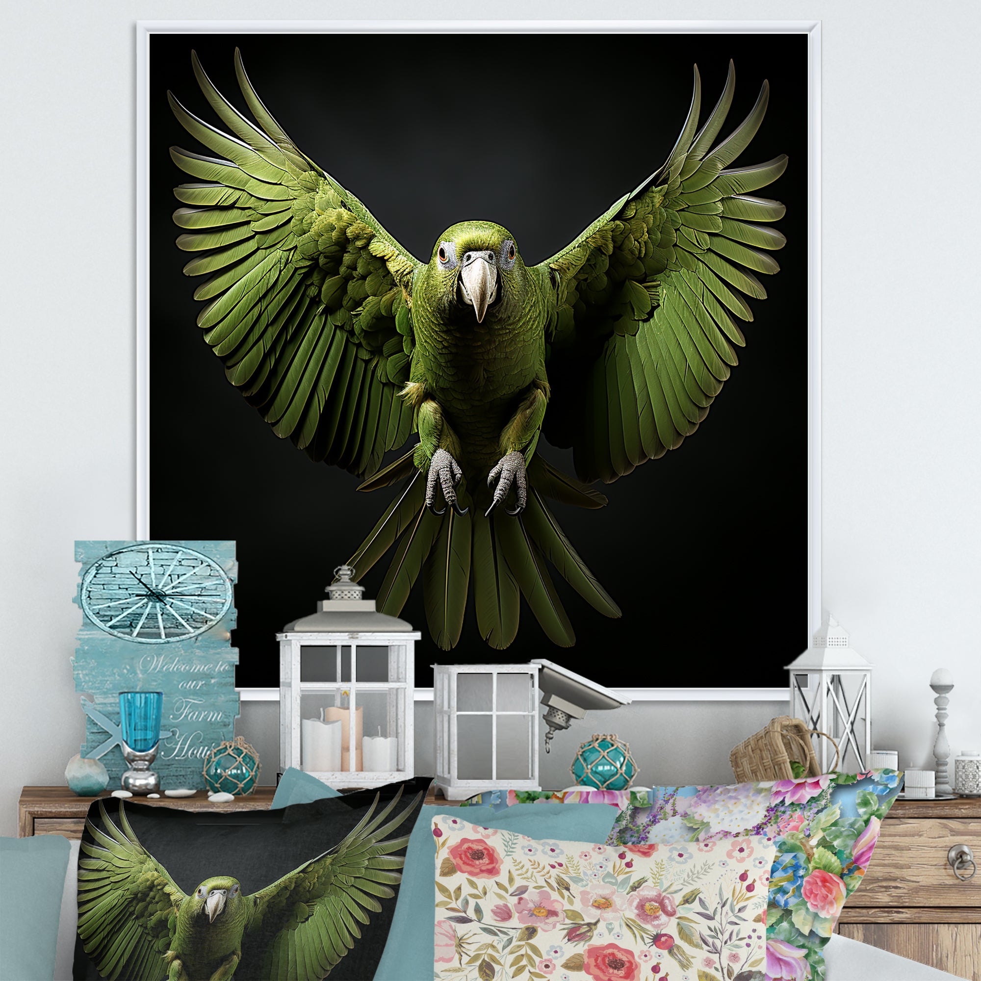 Eternal Winged Elegance - Green Parrot Wall Art