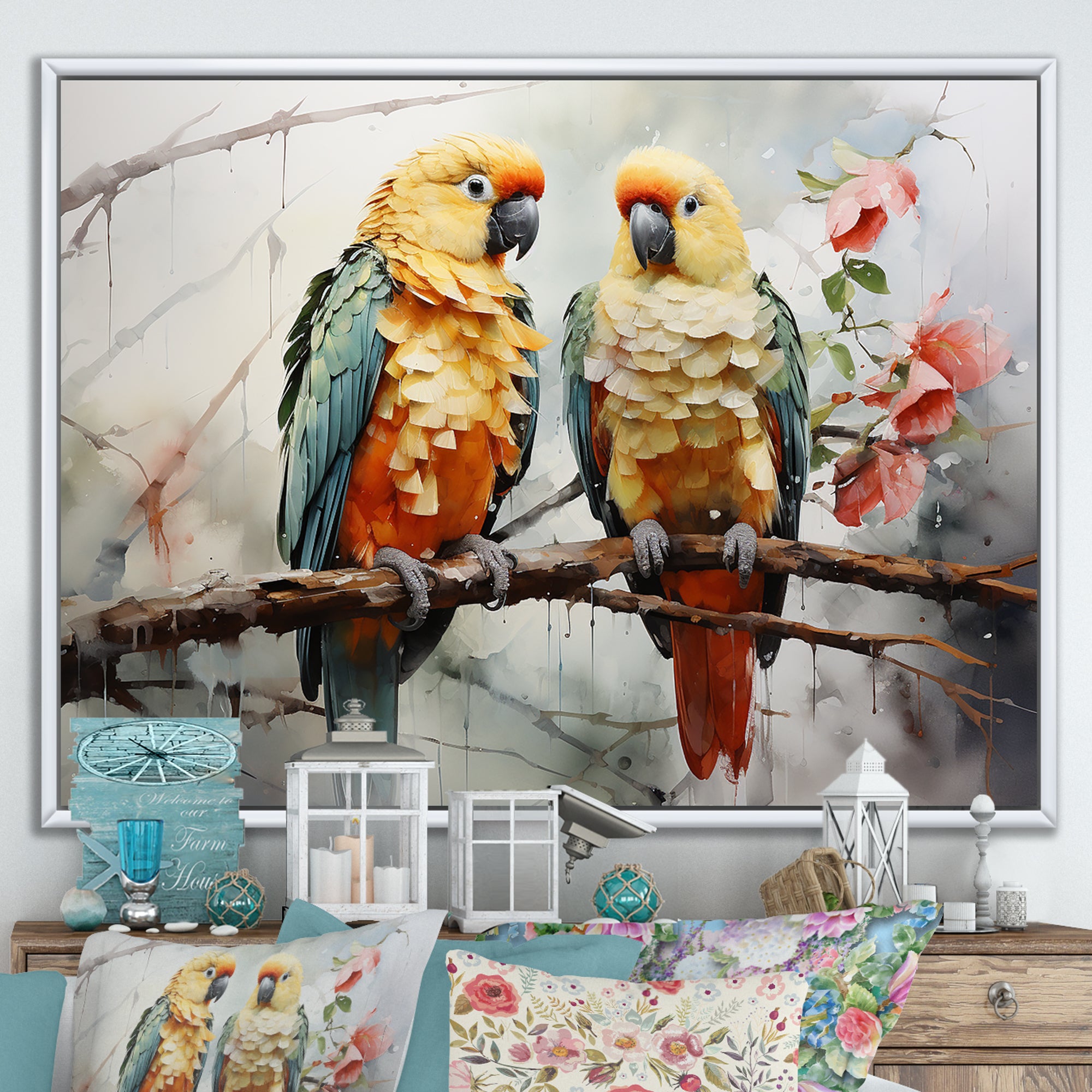 Parrots Ethereal Encounters - Parrot Large Canvas Wall Art