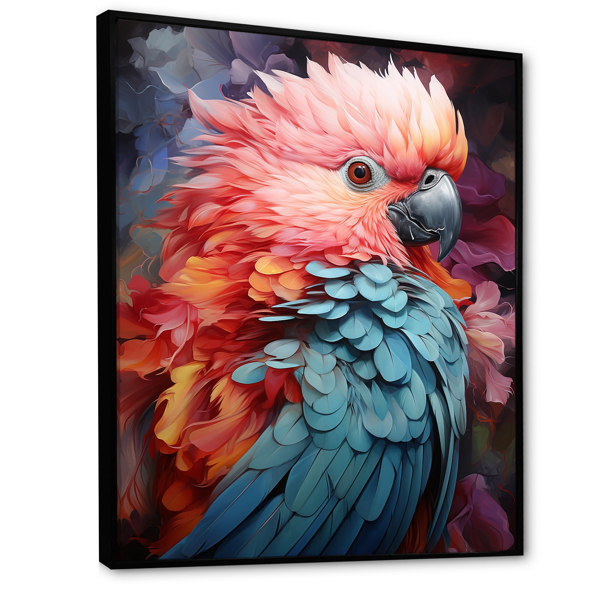 Pink And Blue Feathers Of Harmony Elegance - Parrot Living Room Wall Art
