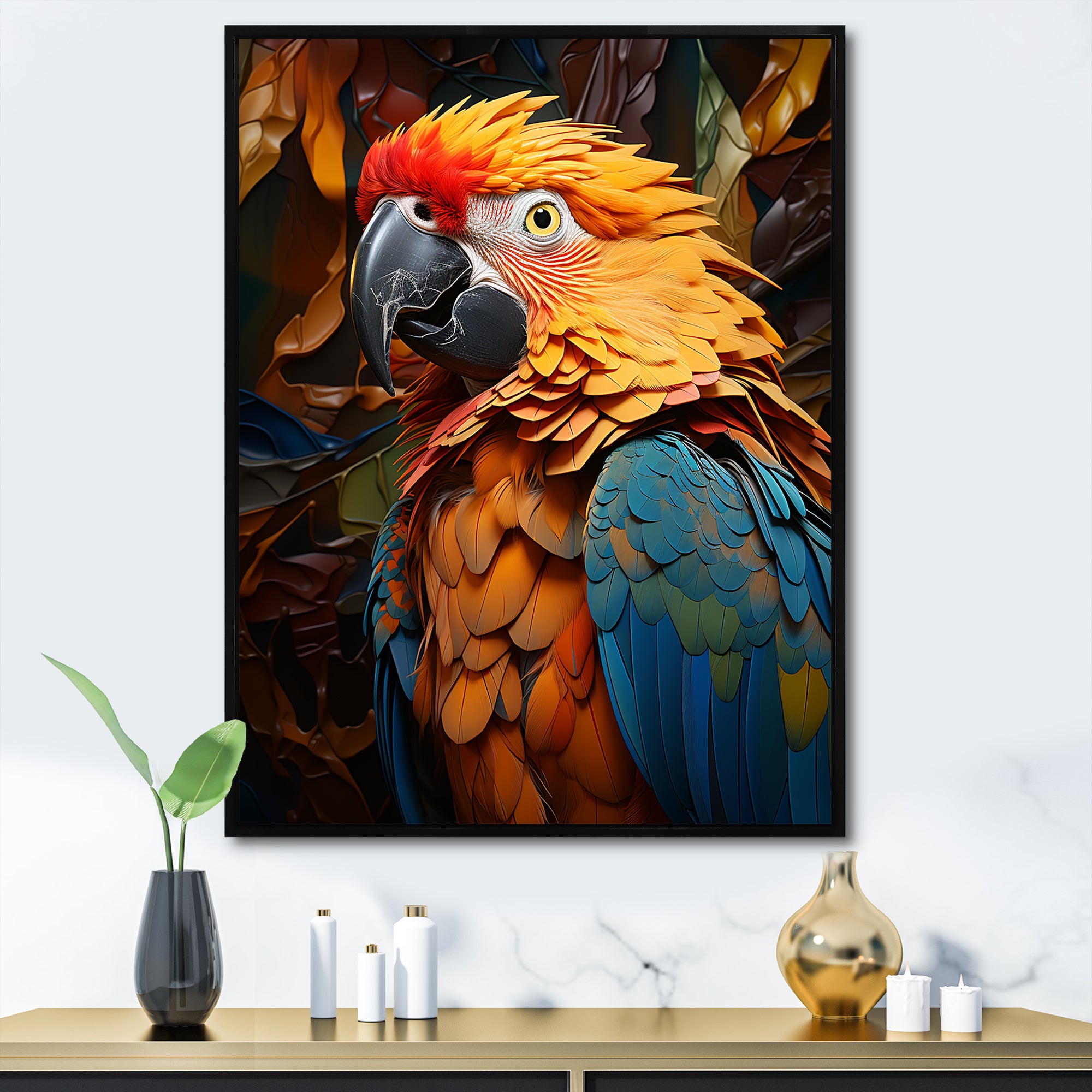 Yellow Parrots Golden Conversations - Parrot Bedroom Wall Art