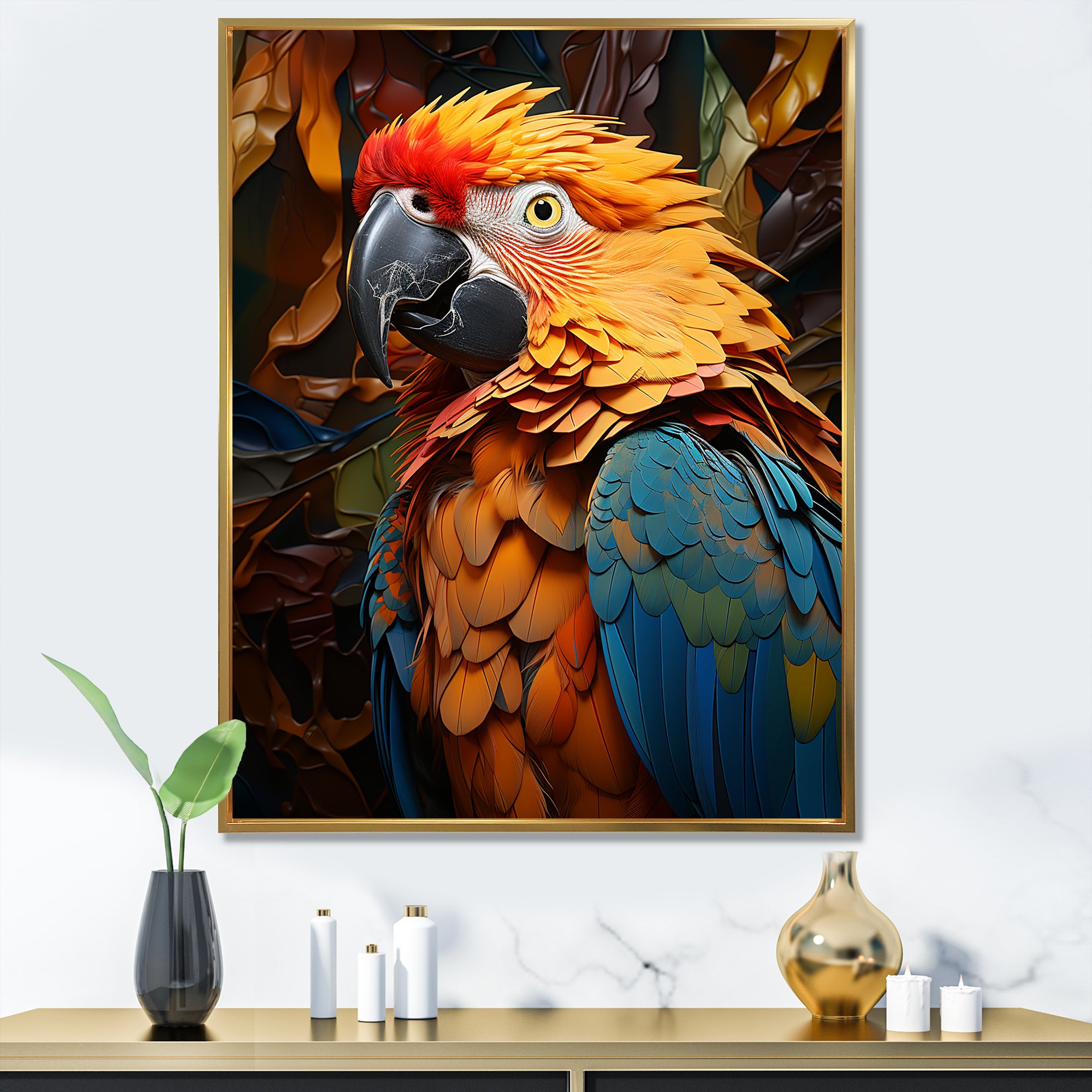 Yellow Parrots Golden Conversations - Parrot Bedroom Wall Art